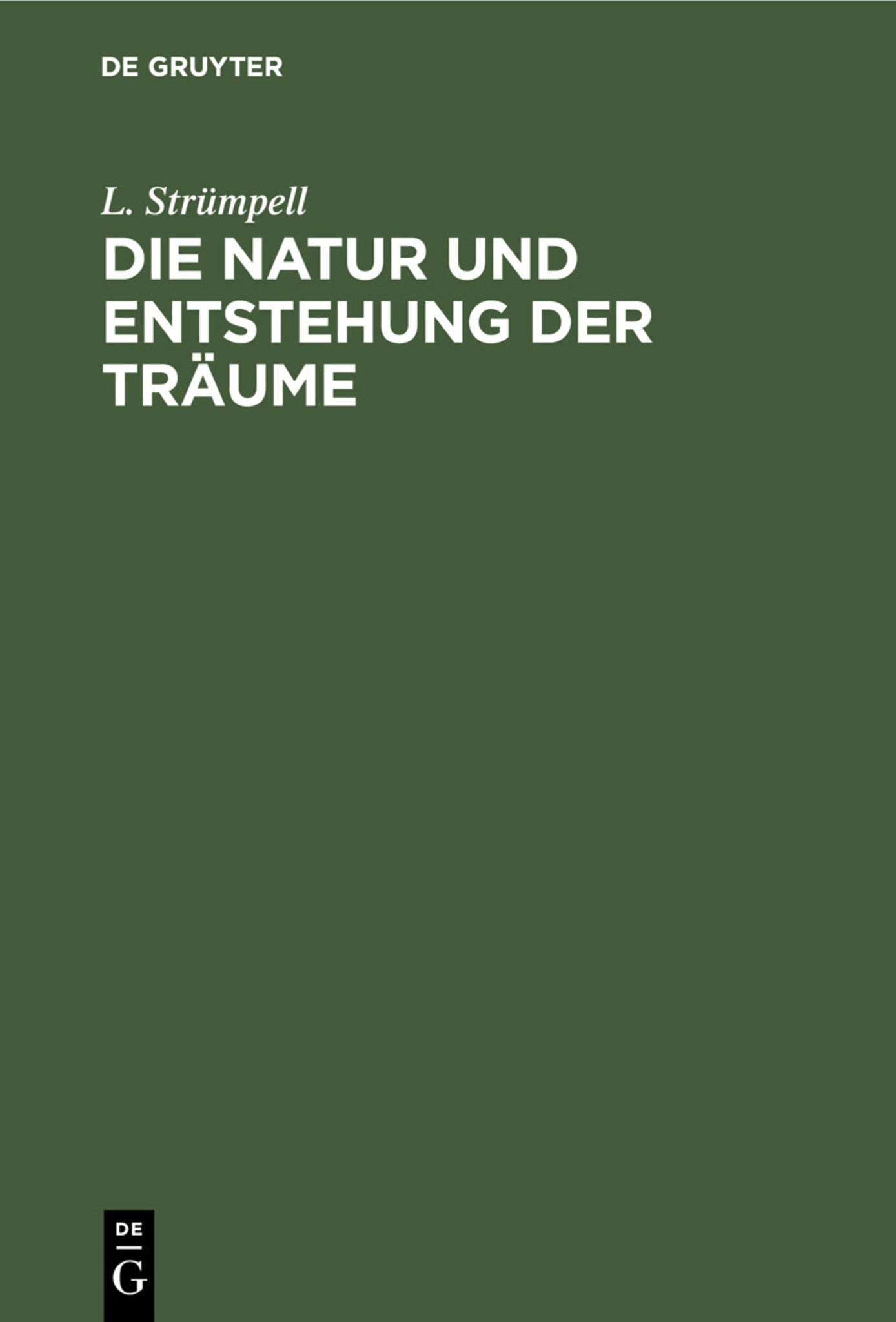 Cover image for Die Natur und Entstehung der Träume ISBN 9783112339213