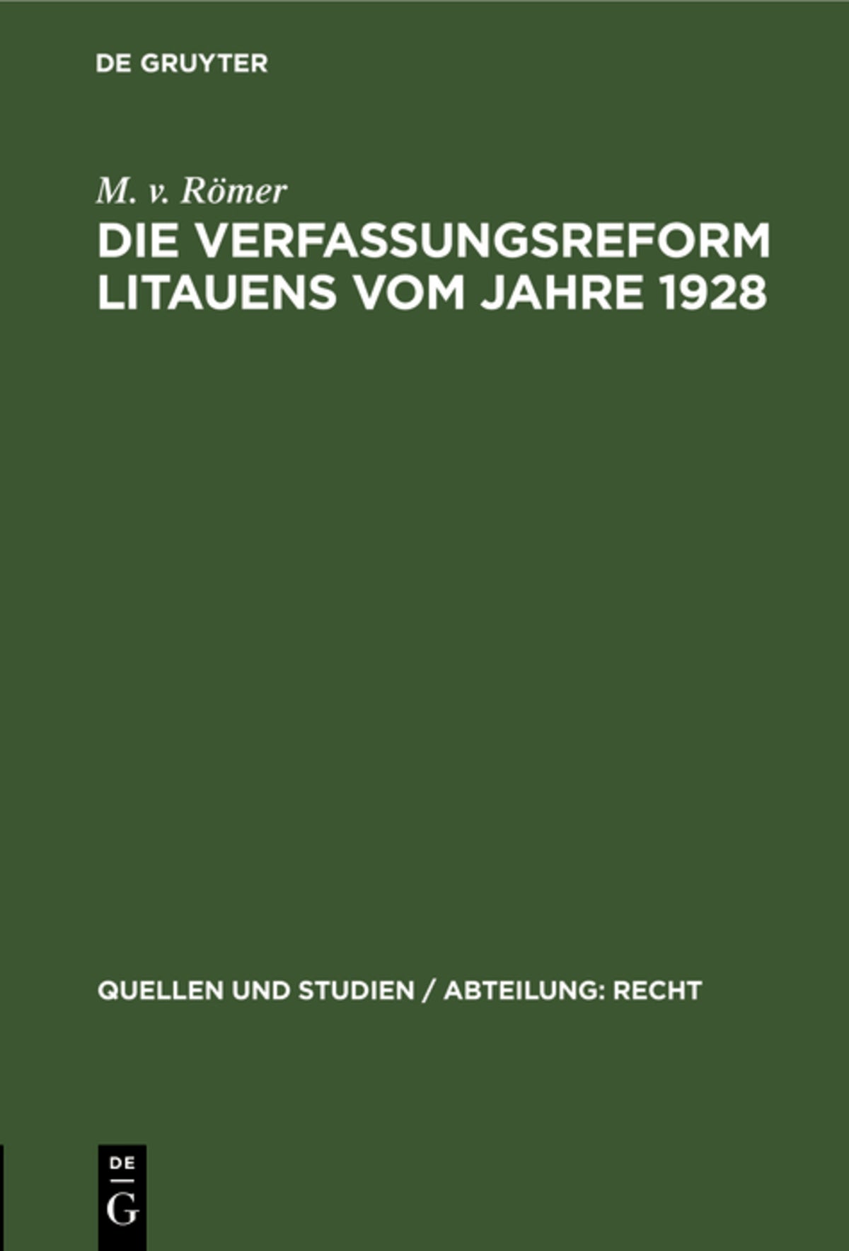 Cover image for Die Verfassungsreform Litauens vom Jahre 1928 ISBN 9783112514351