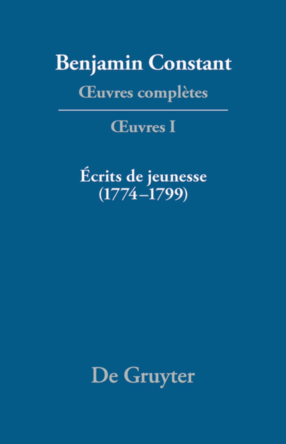 Cover image for Écrits de jeunesse (1774–1799) ISBN 9783484504011