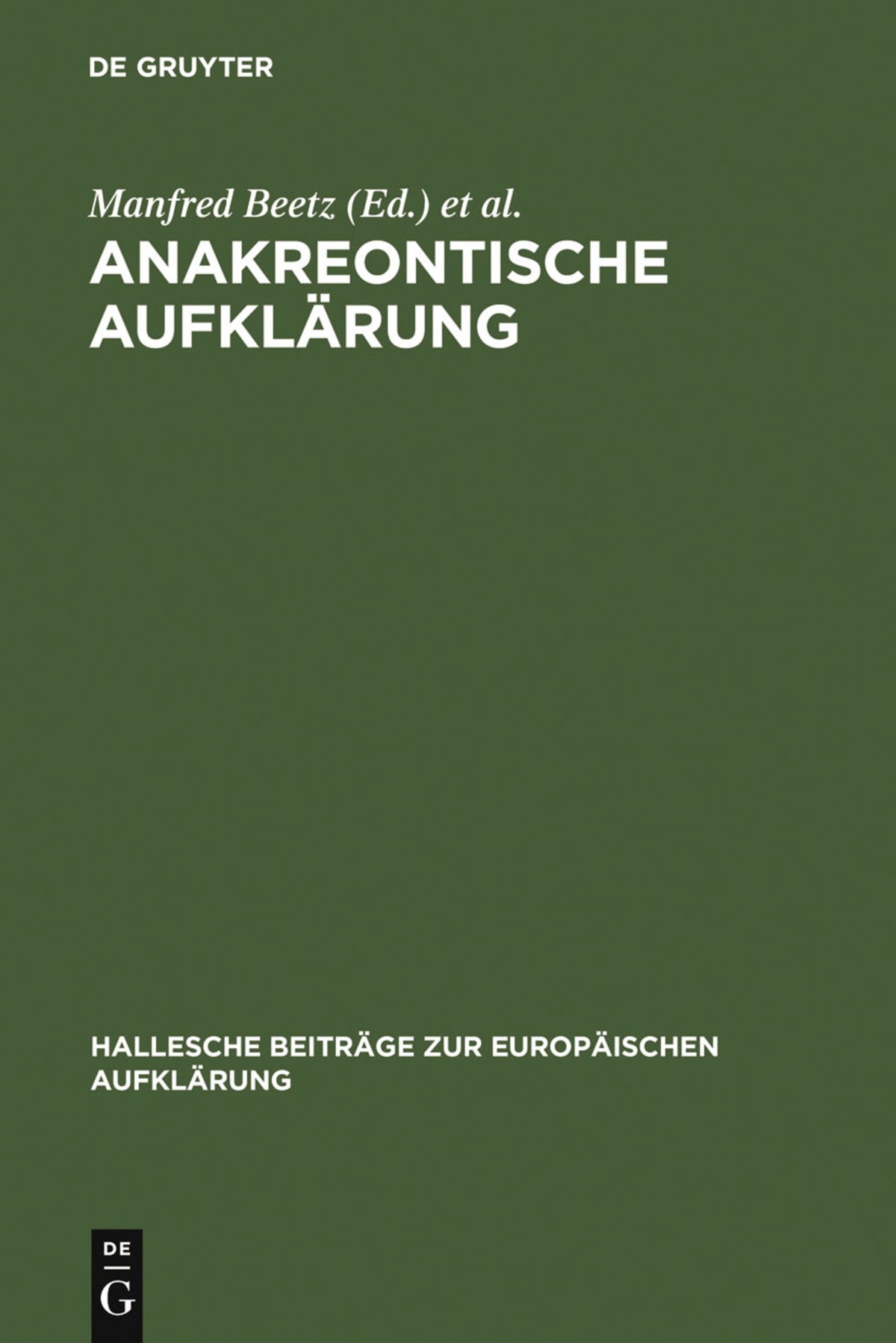 Cover image for Anakreontische Aufklärung ISBN 9783484810280