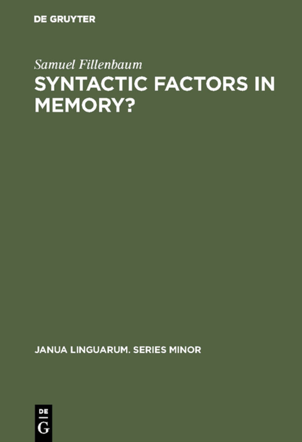 Cover image for Syntactic factors in memory? ISBN 9783110996852