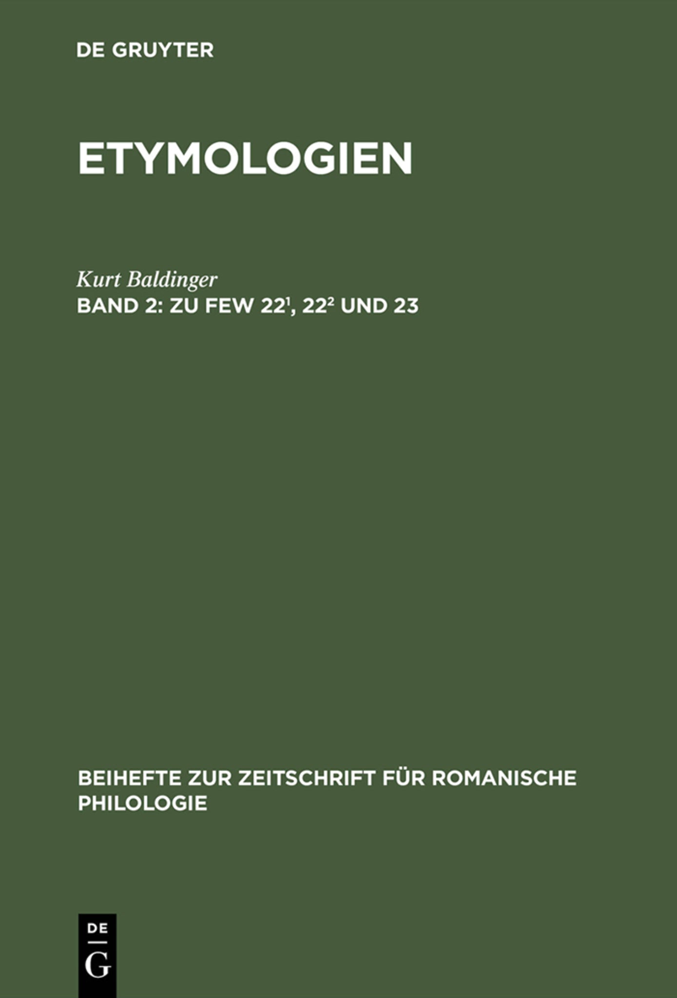 Cover image for Zu FEW 22¹, 22² und 23 ISBN 9783484522886
