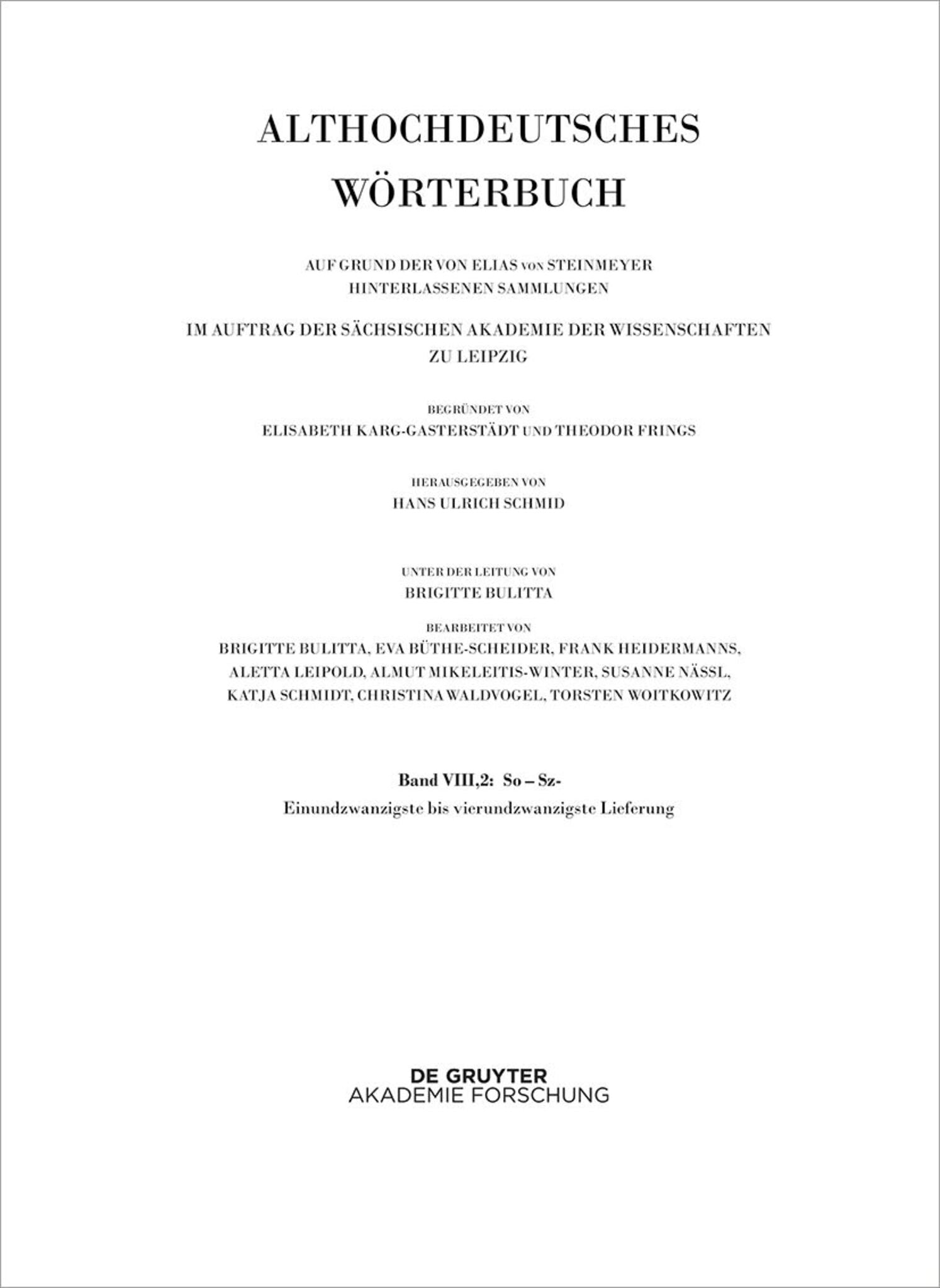 Band VIII,2: So – Sz- 21.-24. Lieferung