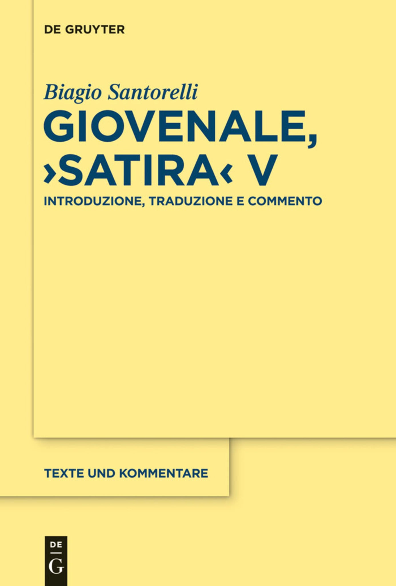Cover image for Giovenale, "Satira" V ISBN 9783110318708