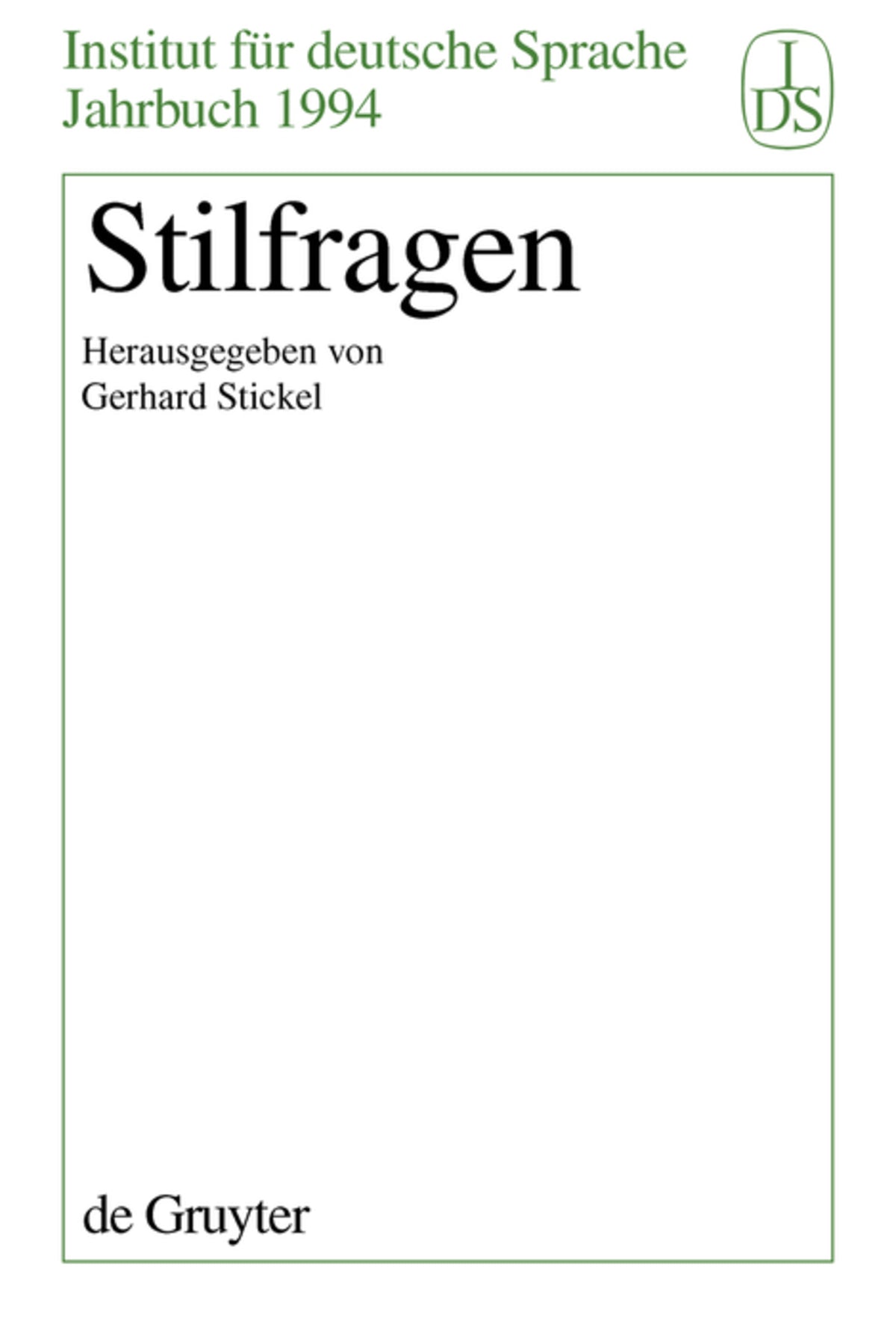 Cover image for Stilfragen ISBN 9783110147483