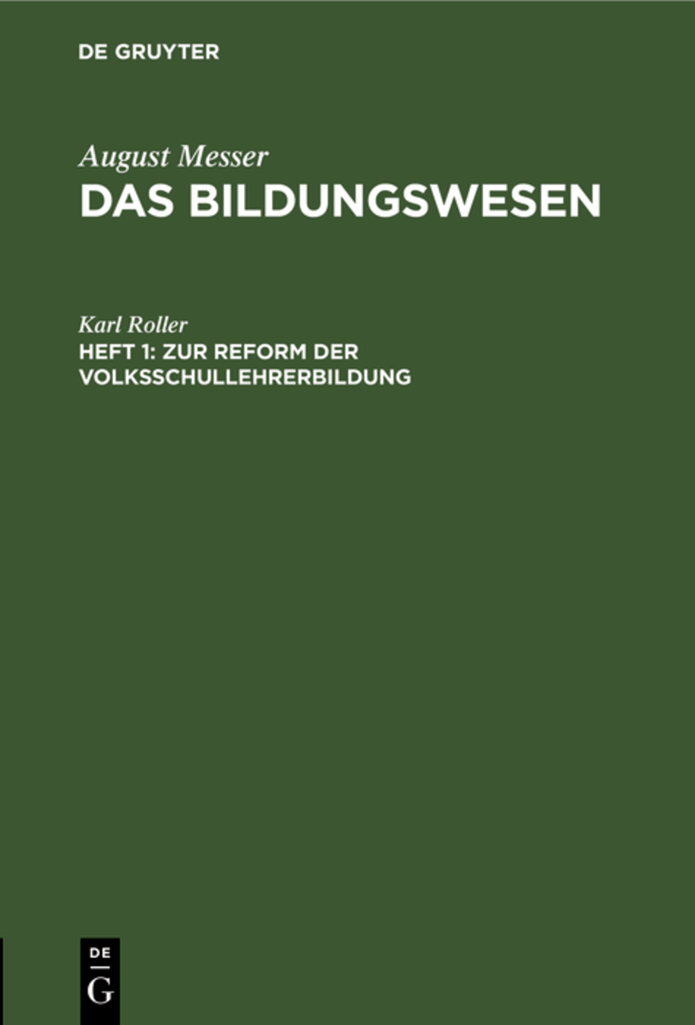 Zur Reform der Volksschullehrerbildung