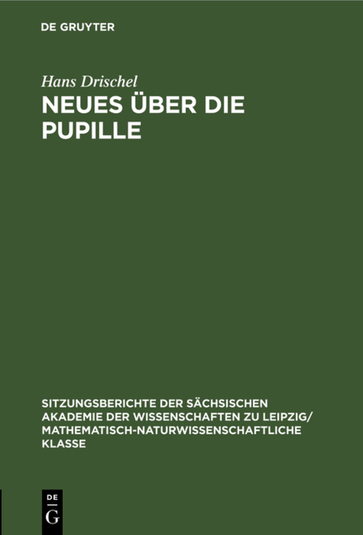 Cover image for Neues über die Pupille ISBN 9783112585917