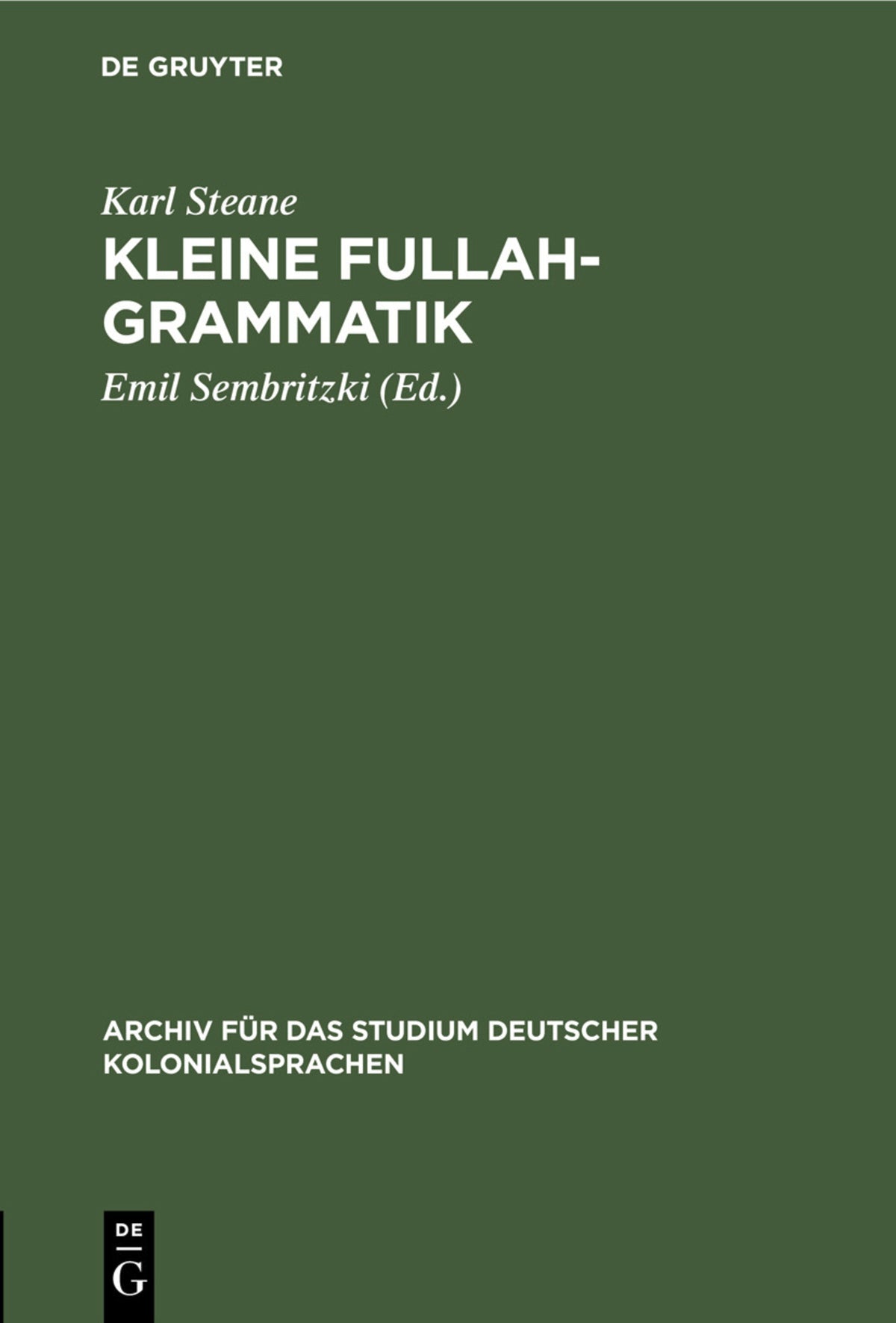 Cover image for Kleine Fullah-Grammatik ISBN 9783112429839