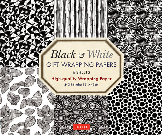 Black & White Gift Wrapping Papers - 6 sheets
