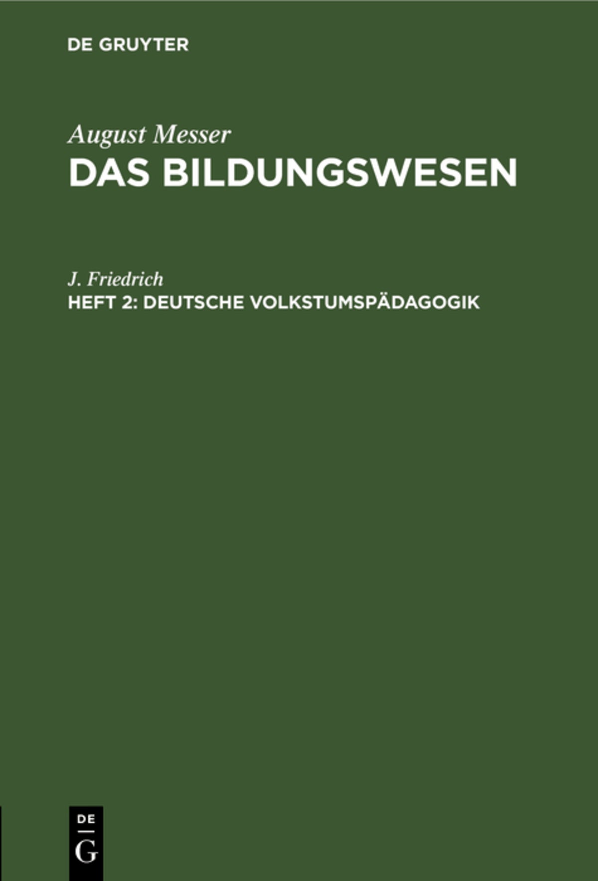 Cover image for Deutsche Volkstumspädagogik ISBN 9783111054469