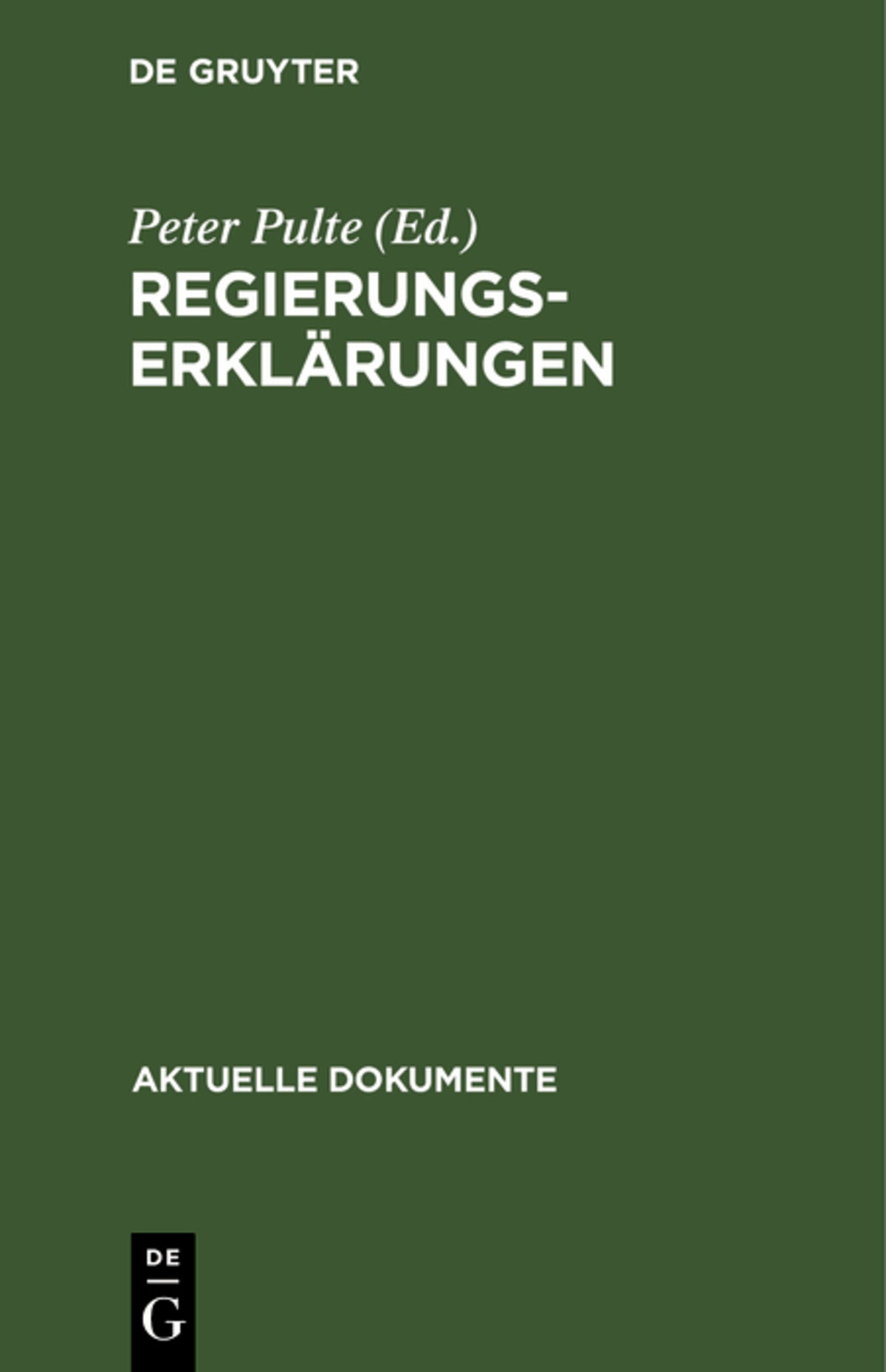 Cover image for Regierungserklärungen ISBN 9783110045055