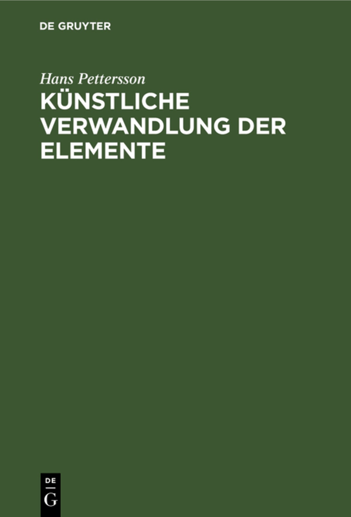 Cover image for Künstliche Verwandlung der Elemente ISBN 9783111112091