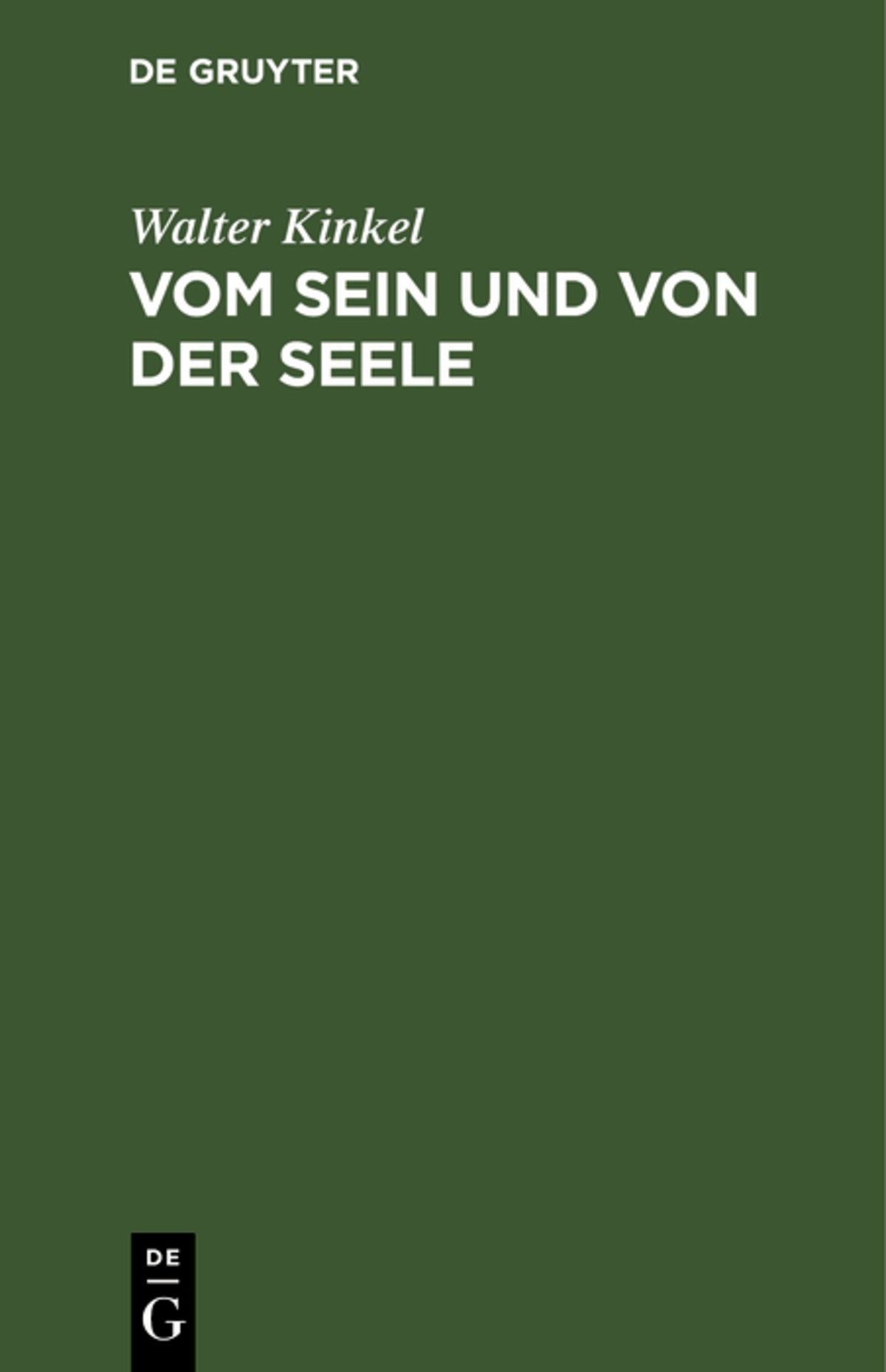 Cover image for Vom Sein und von der Seele ISBN 9783111181325