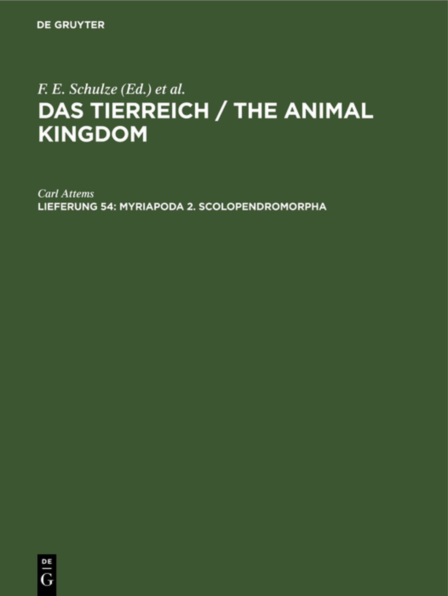 Cover image for Myriapoda 2. Scolopendromorpha ISBN 9783112372999