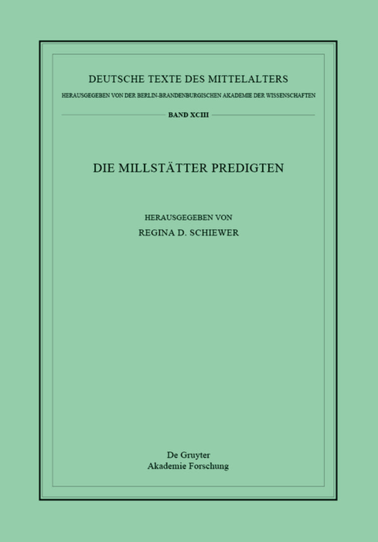 Cover image for Die Millstätter Predigten ISBN 9783110438833