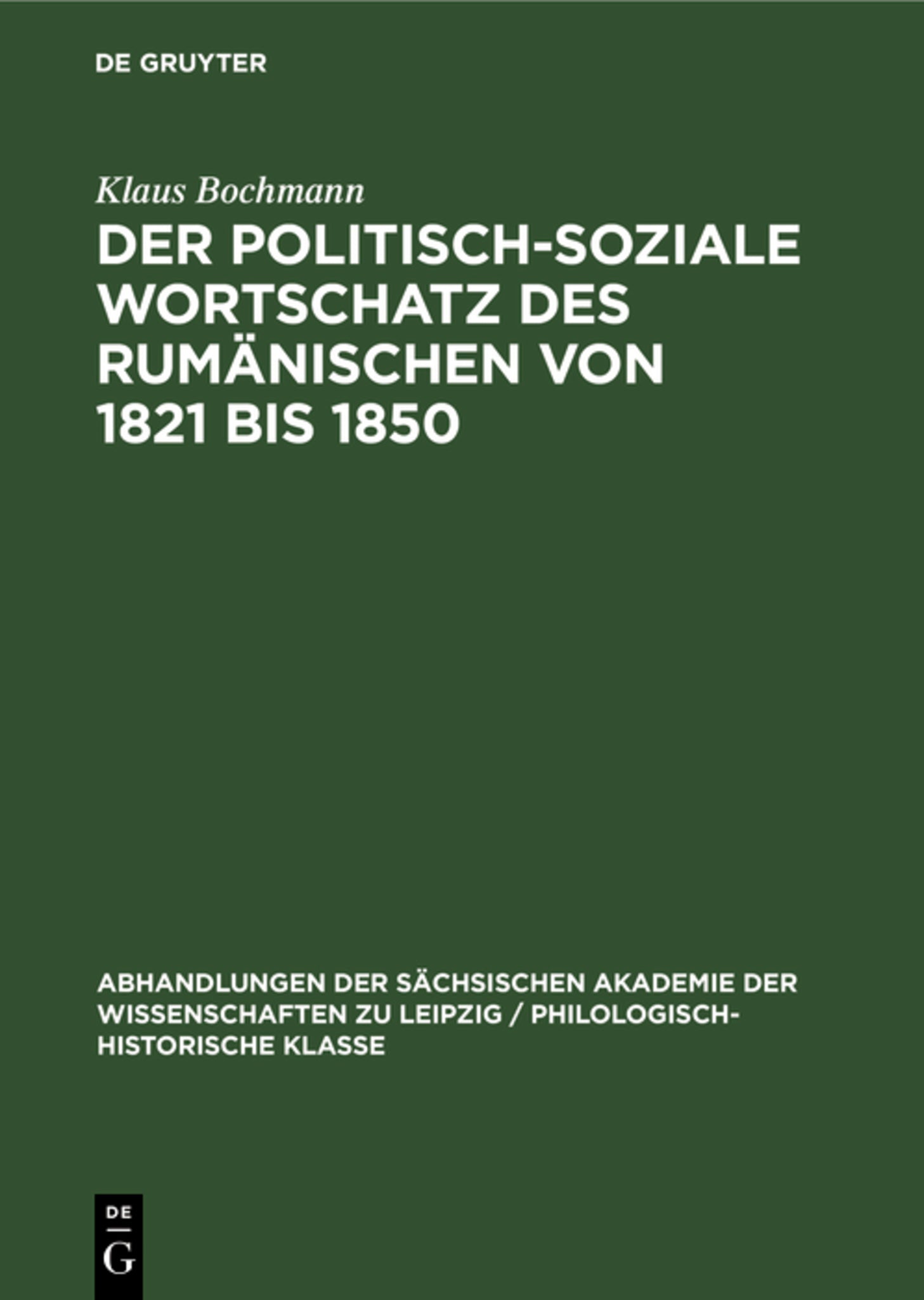 Der Politisch-Soziale Wortschatz des Rumänischen von 1821 bis 1850