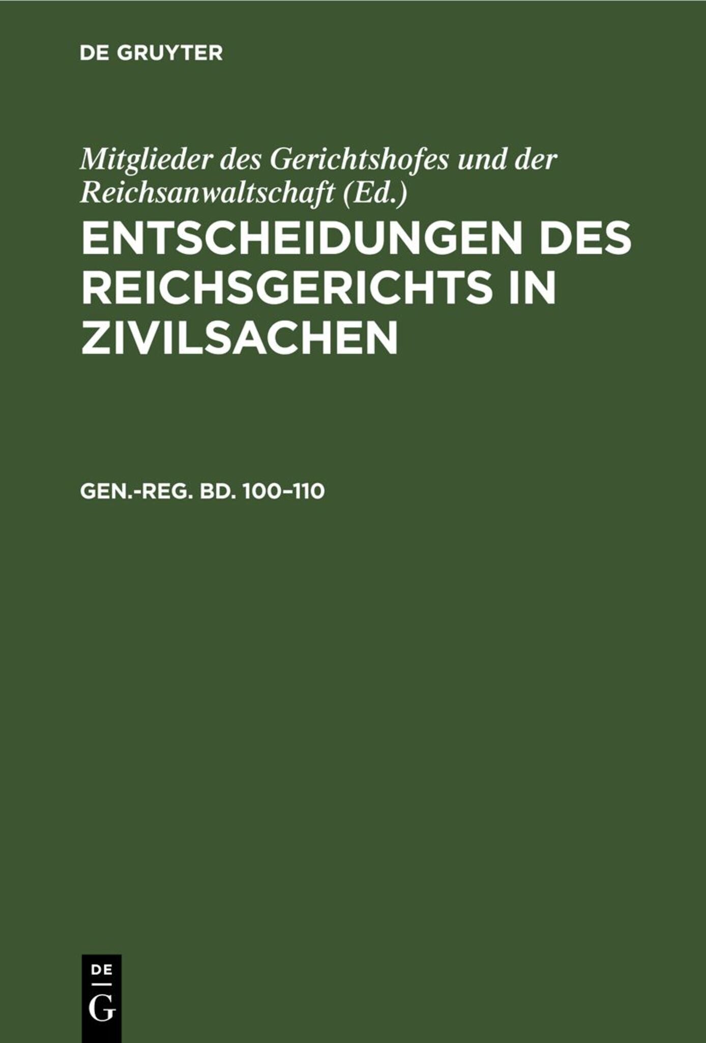 Generalregister zum 100–110 Bande
