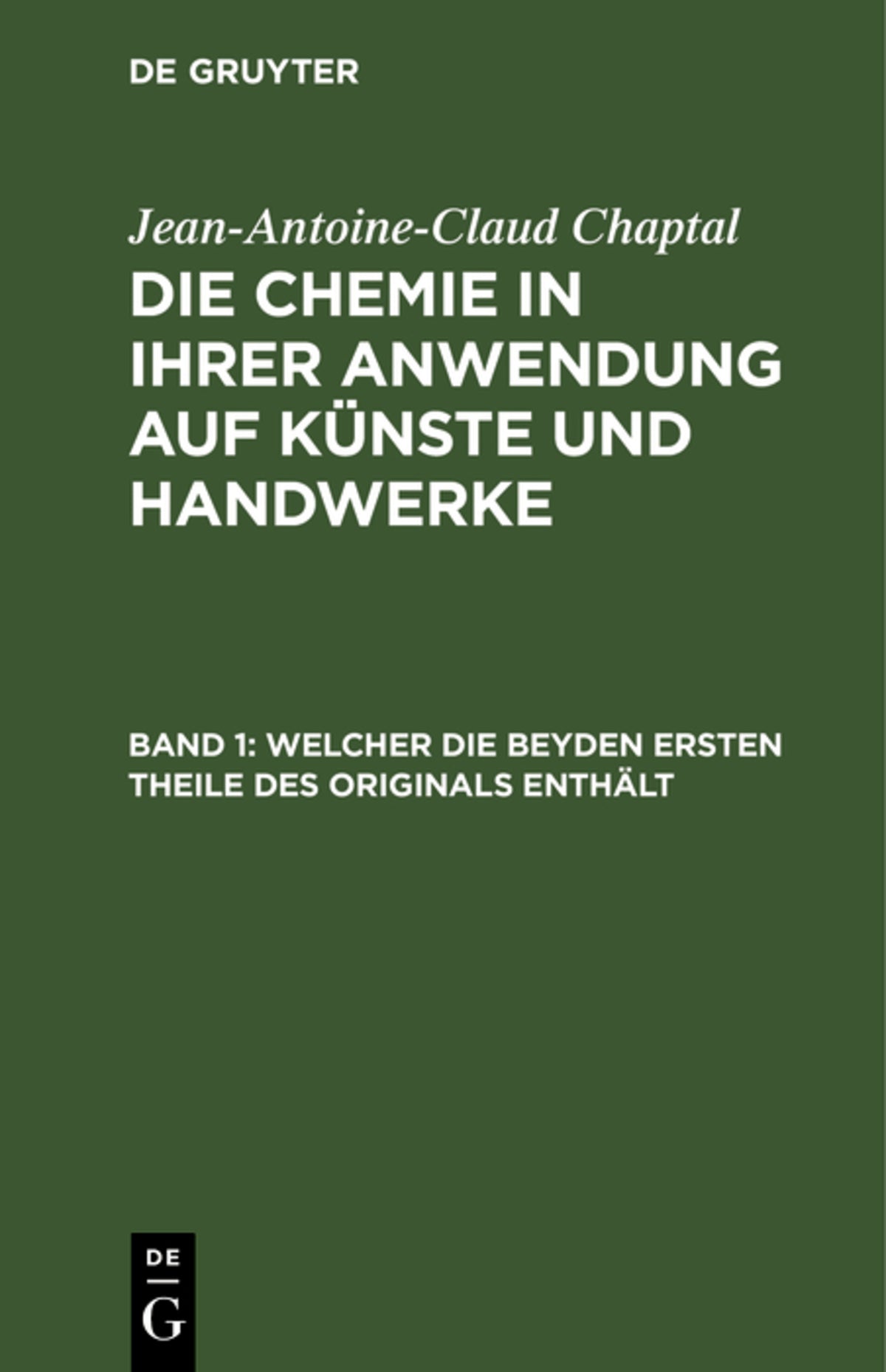Cover image for Welcher die beyden ersten Theile des Originals enthält ISBN 9783111297873