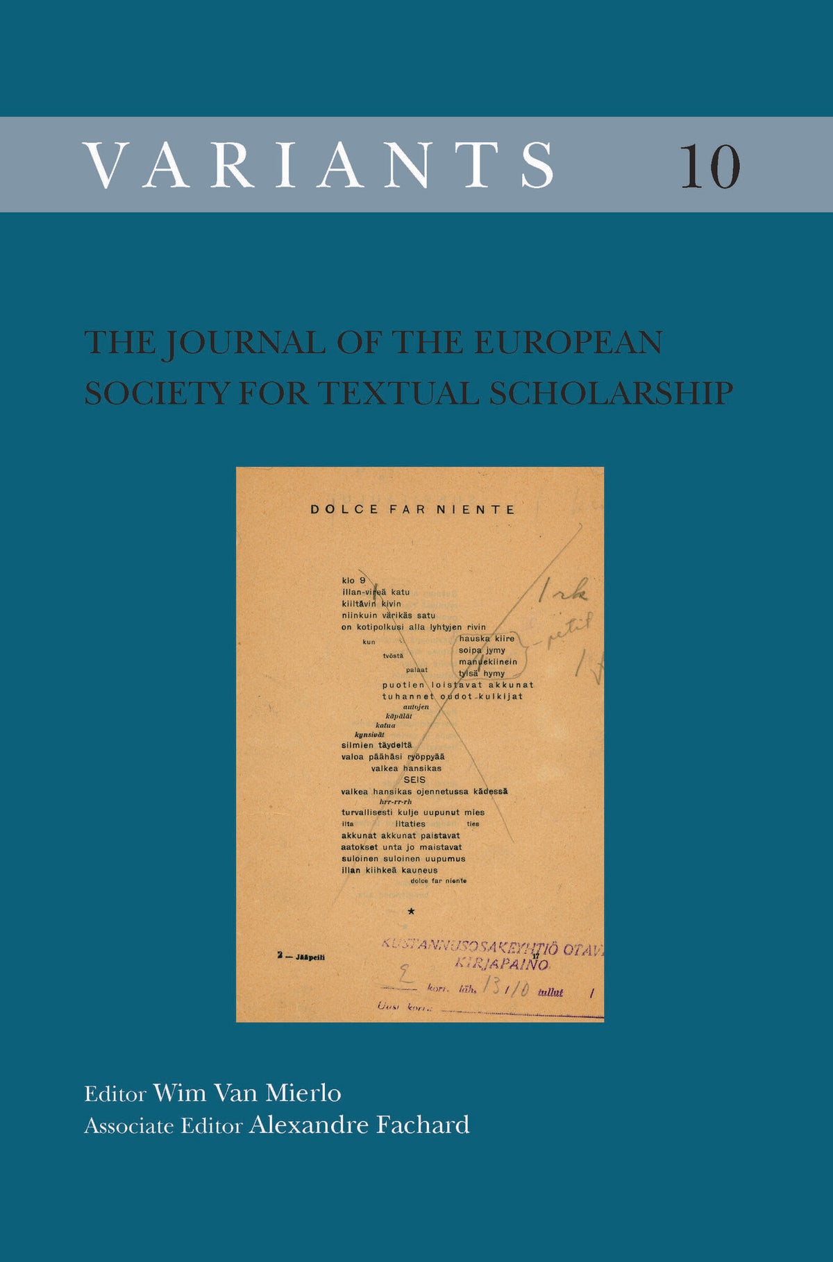 Cover image for The Journal of the European Society for Textual Scholarship ISBN 9789042036321