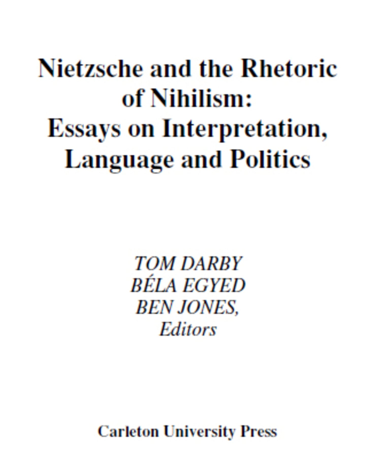Cover image for Nietzsche and the Rhetoric of Nihilism ISBN 9780886290931