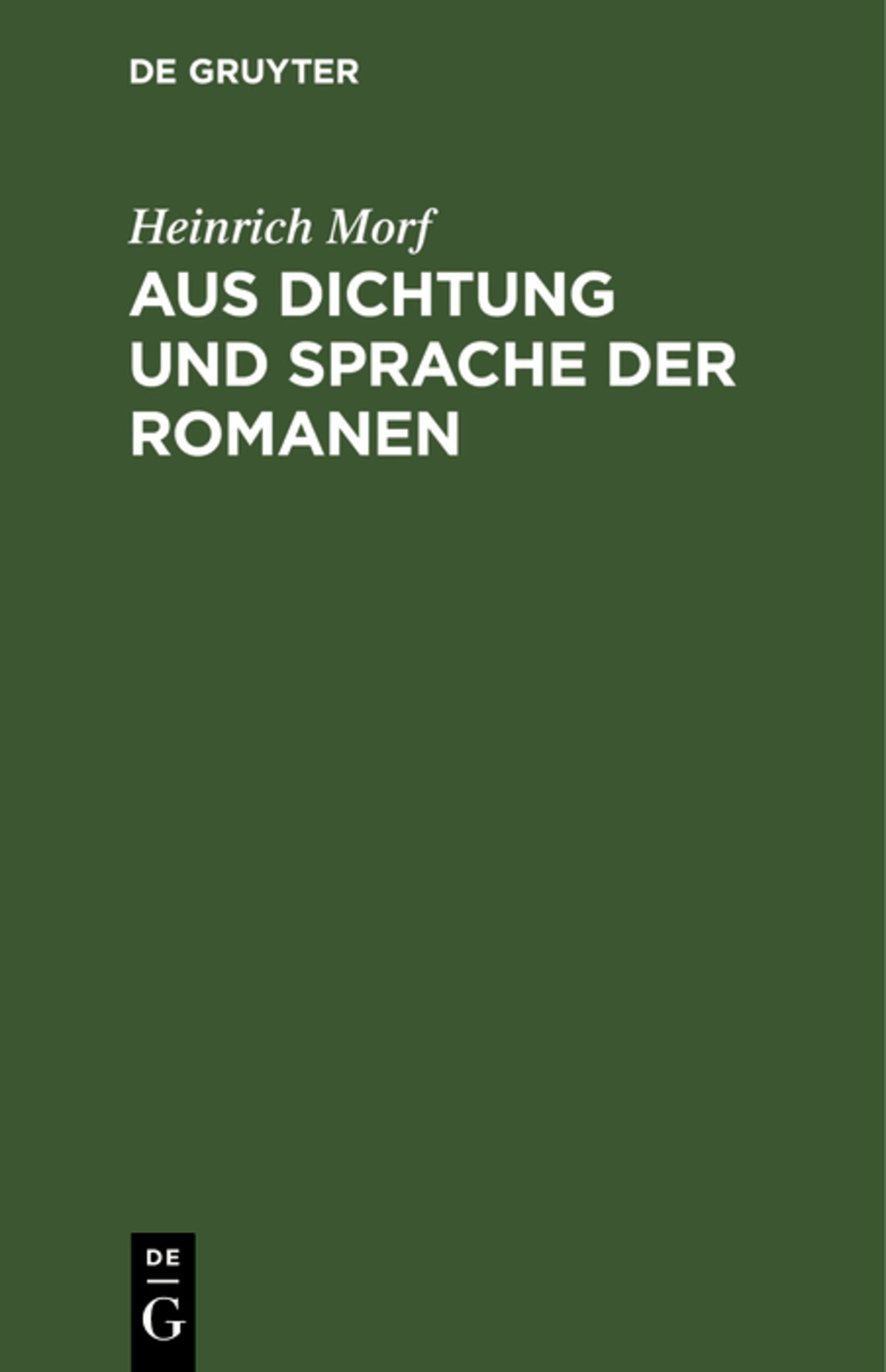 Cover image for Aus Dichtung und Sprache der Romanen ISBN 9783111066066