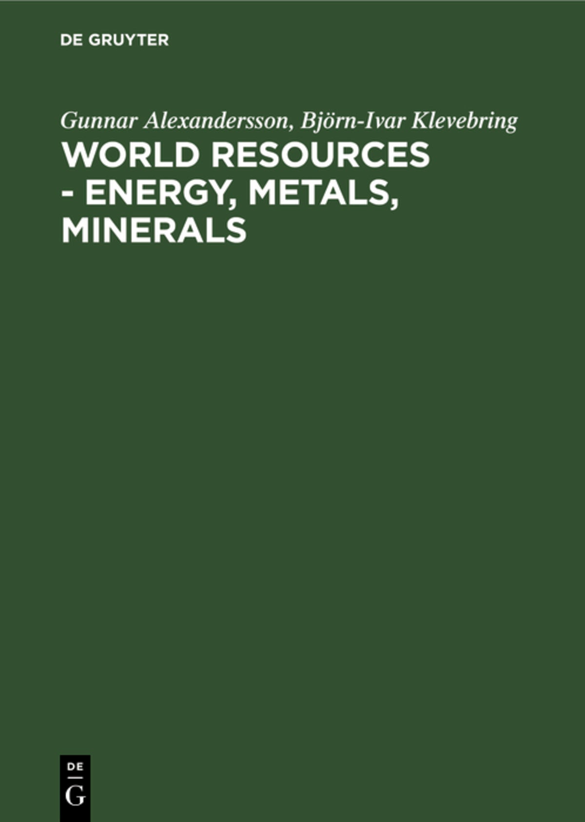 Cover image for World resources - Energy, metals, minerals ISBN 9783110065770
