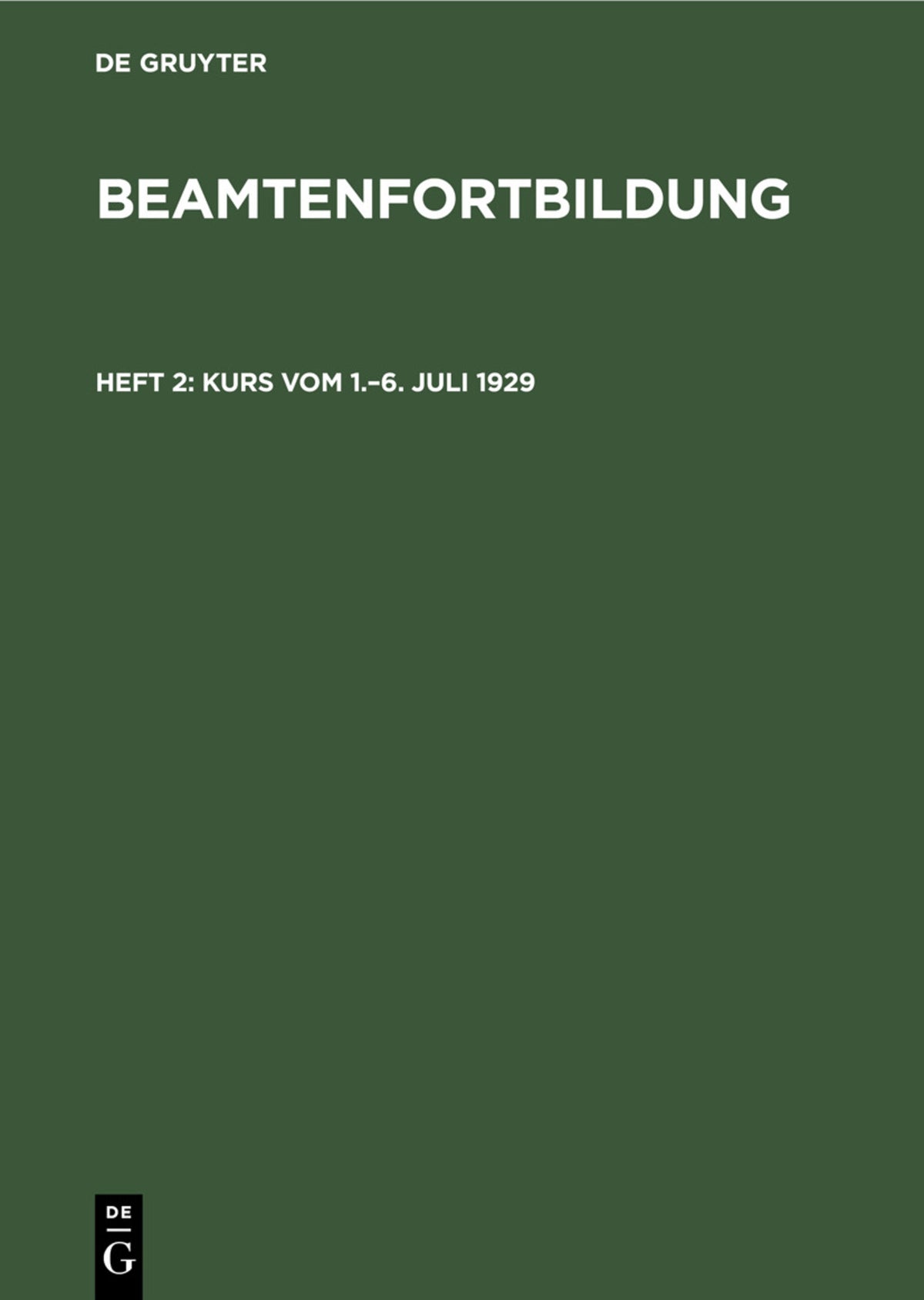 Cover image for Kurs vom 1.–6. Juli 1929 ISBN 9783112447055