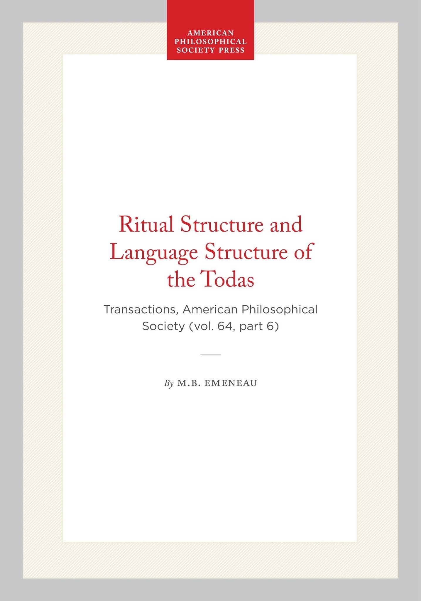 Ritual Structure and Language Structure of the Todas