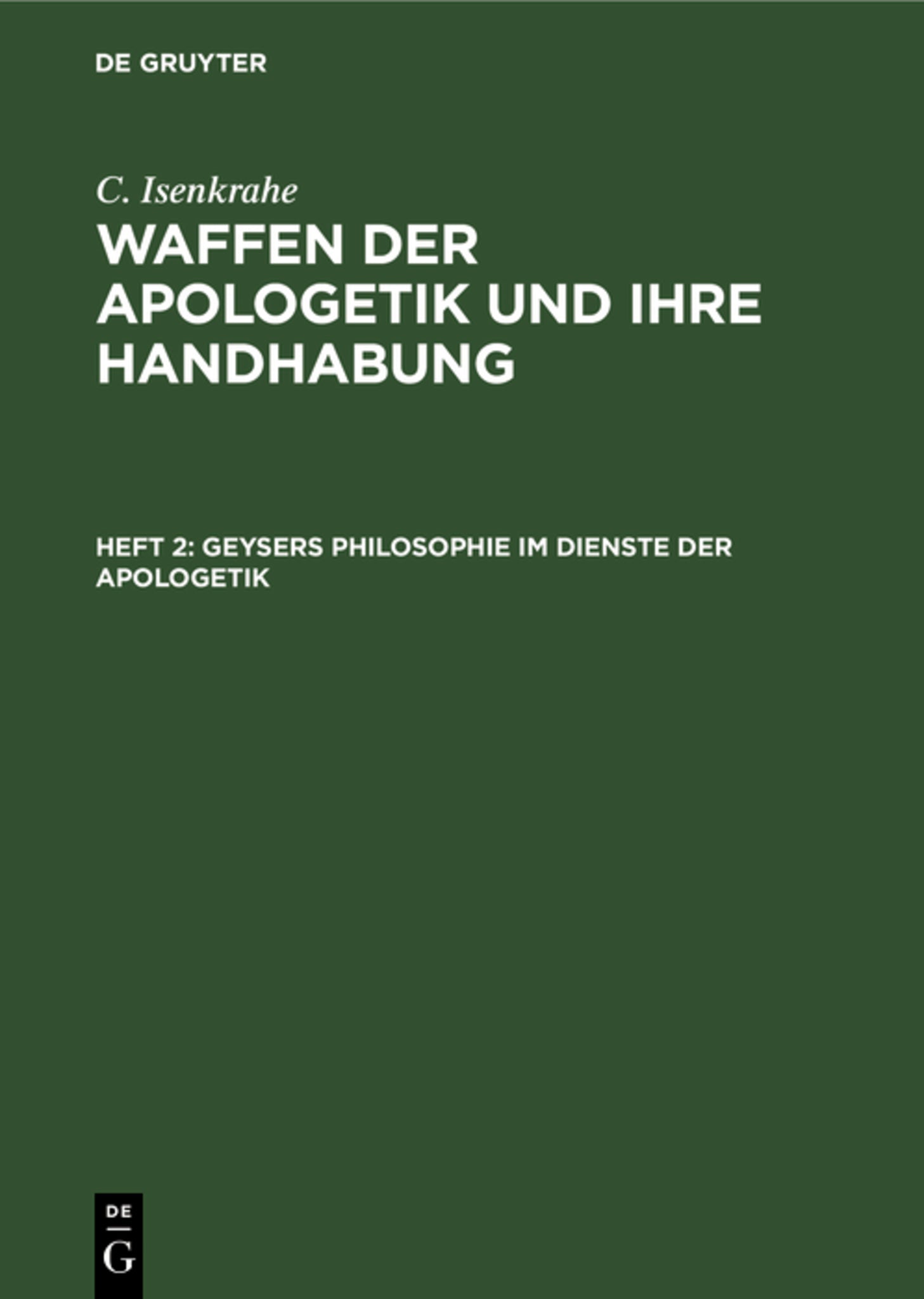 Geysers Philosophie im Dienste der Apologetik