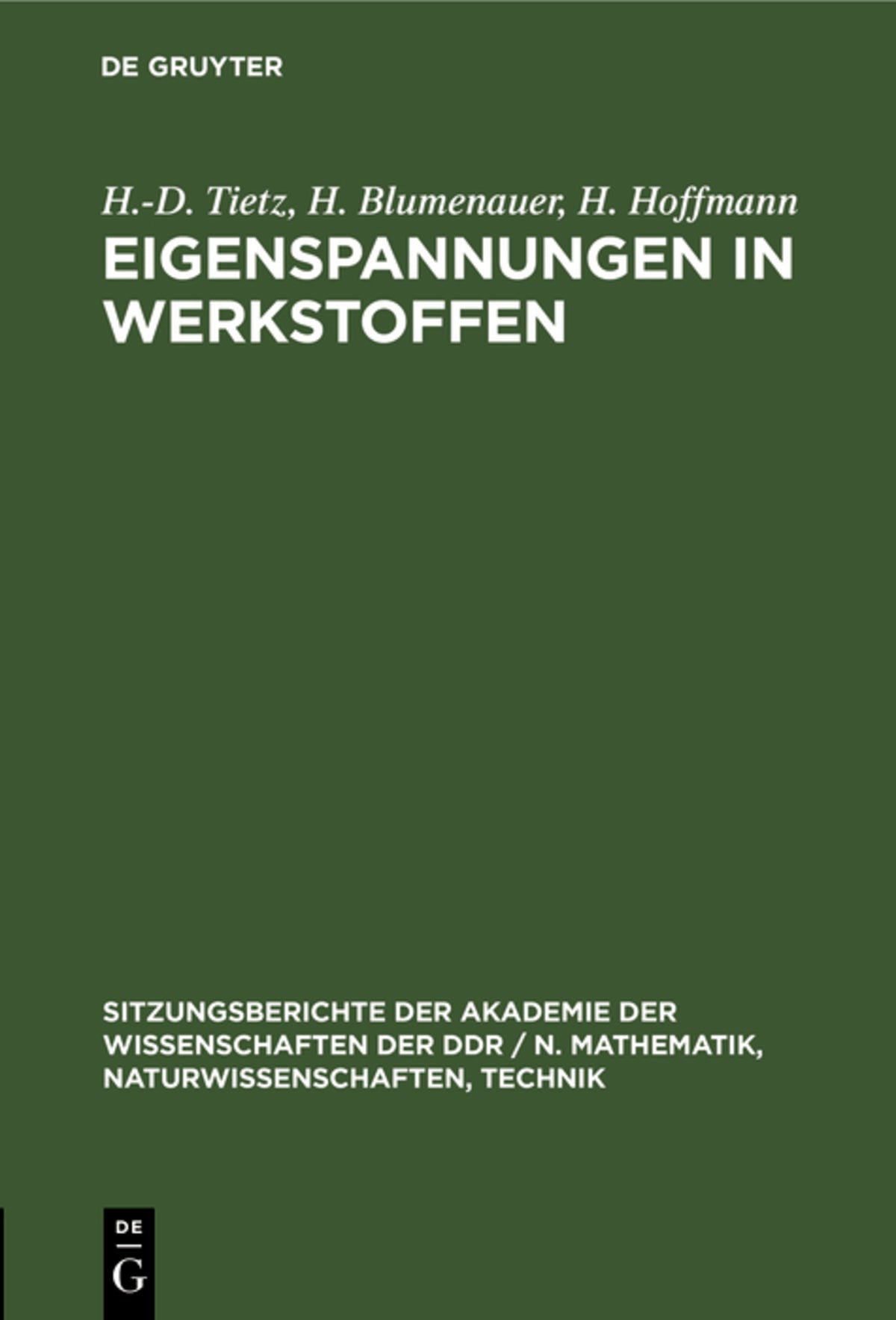 Cover image for Eigenspannungen in Werkstoffen ISBN 9783112504192