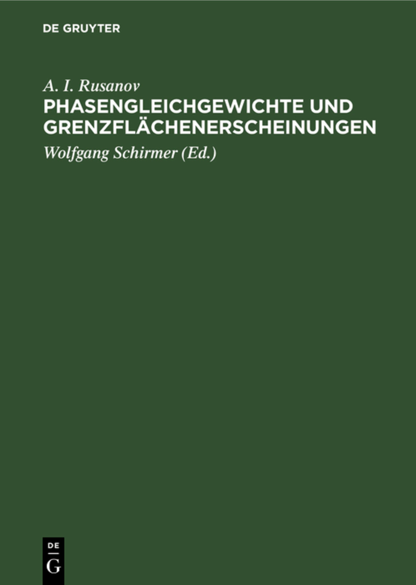 Phasengleichgewichte und Grenzflächenerscheinungen