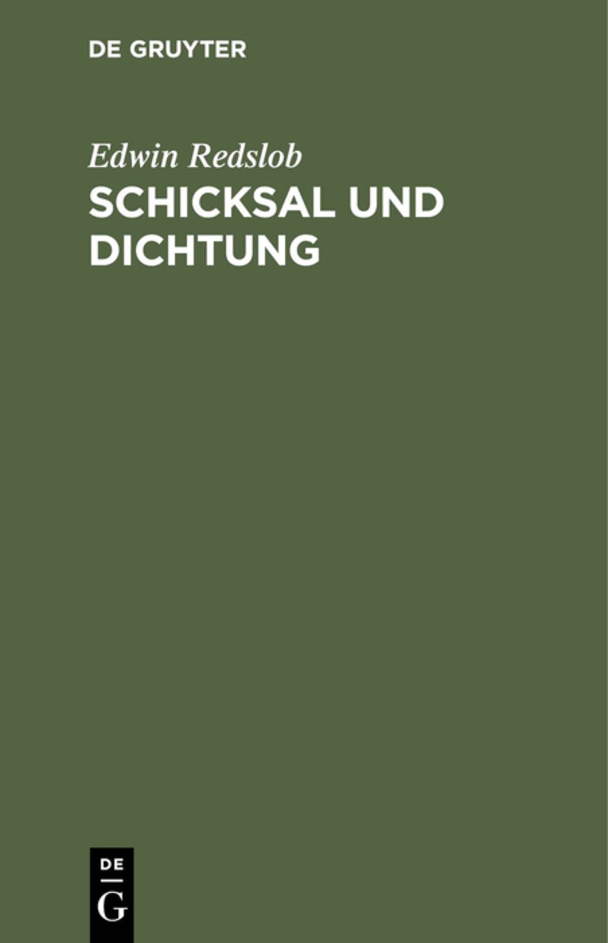 Cover image for Schicksal und Dichtung ISBN 9783110104721