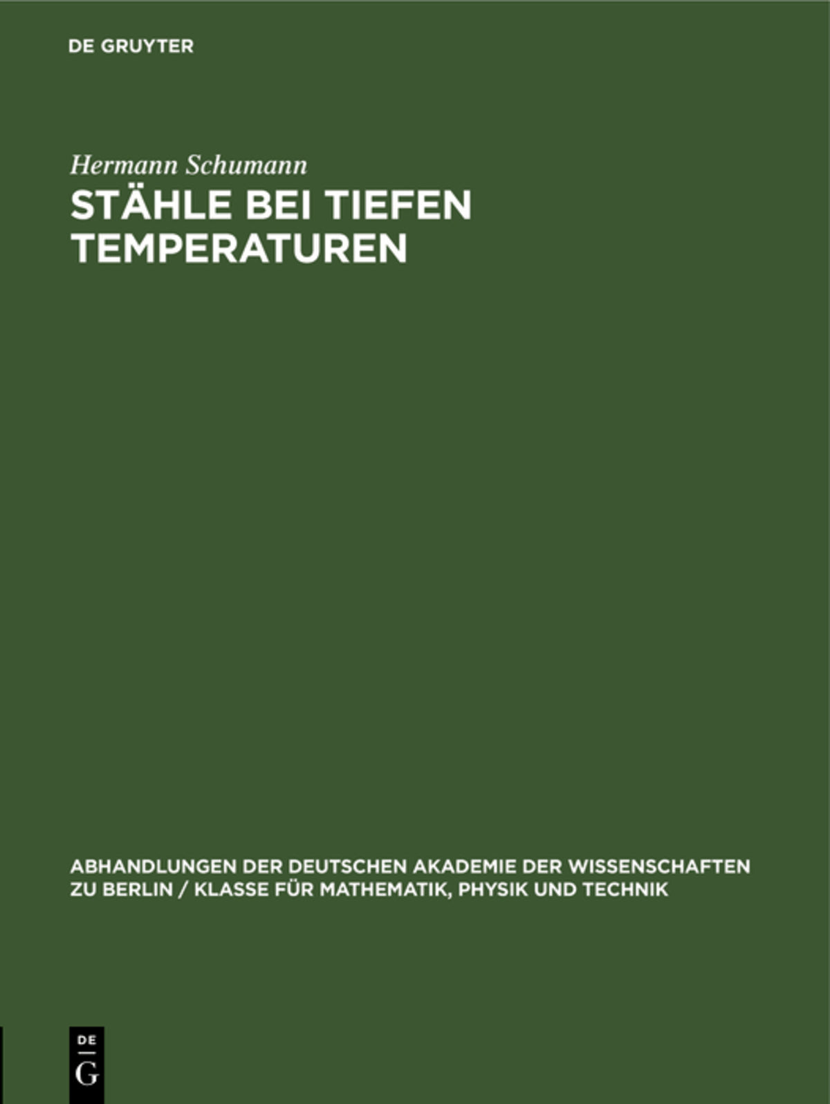 Cover image for Stähle bei tiefen Temperaturen ISBN 9783112550458