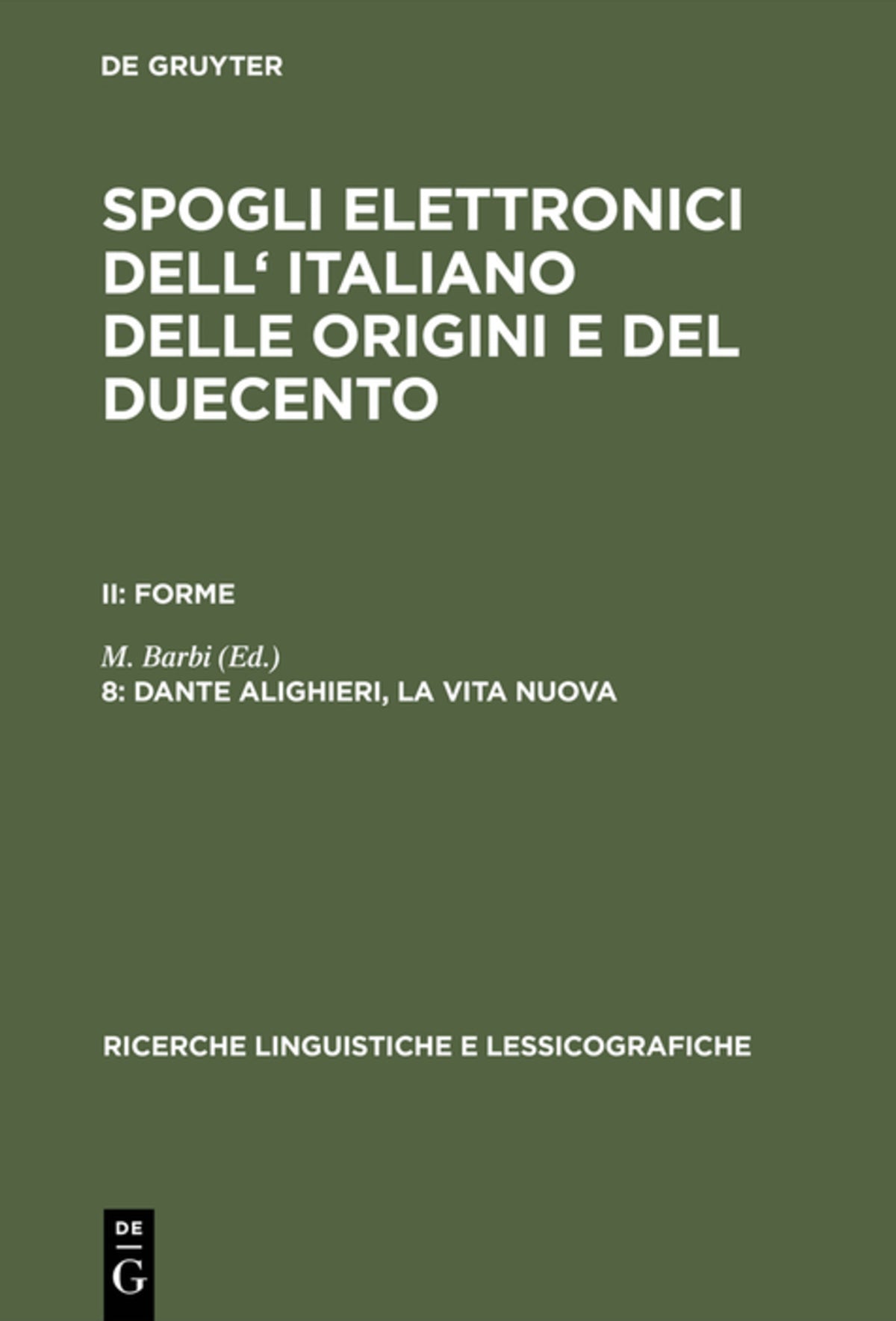 Cover image for Dante Alighieri, la vita nuova ISBN 9783111190709