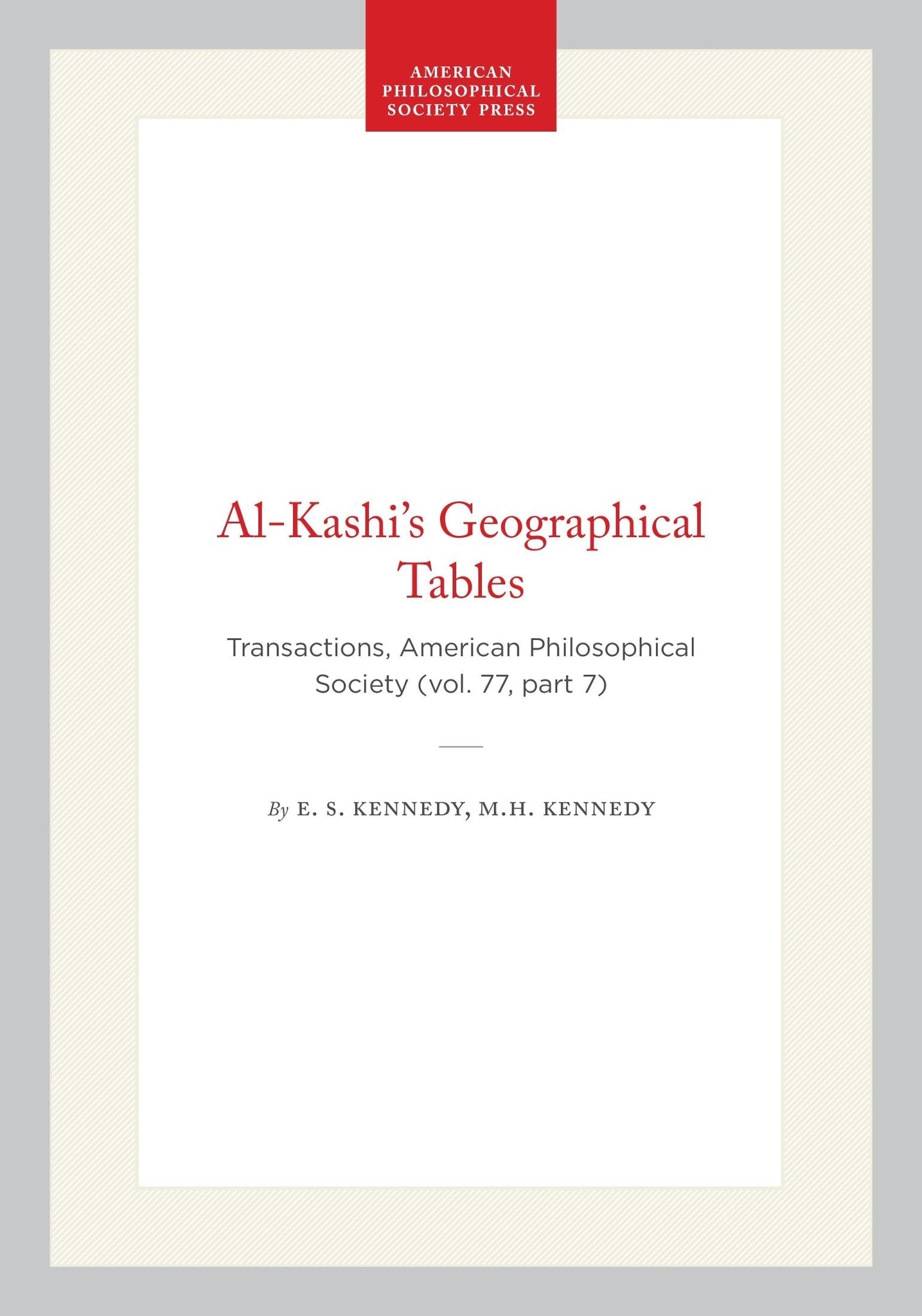 Cover image for Al-Kashi's Geographical Tables ISBN 9780871690050