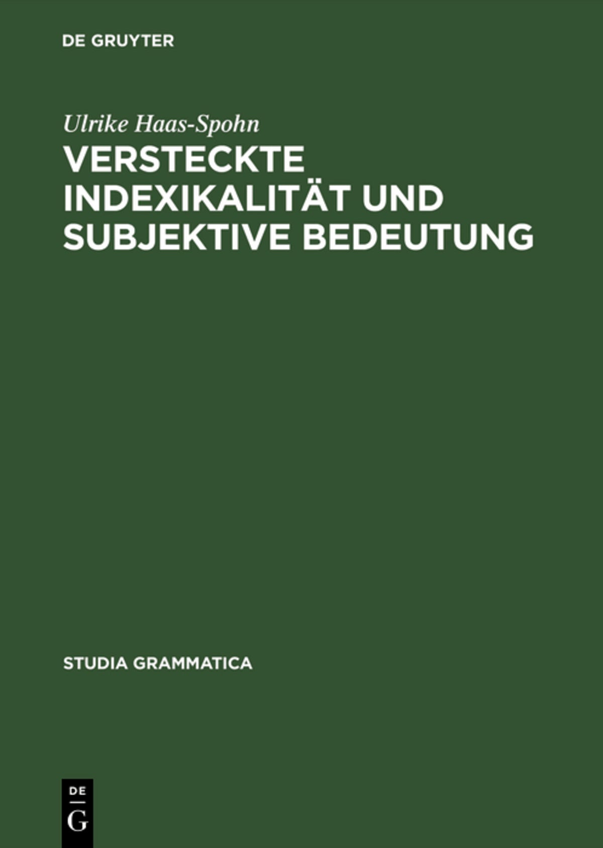 Cover image for Versteckte Indexikalität und subjektive Bedeutung ISBN 9783050028330