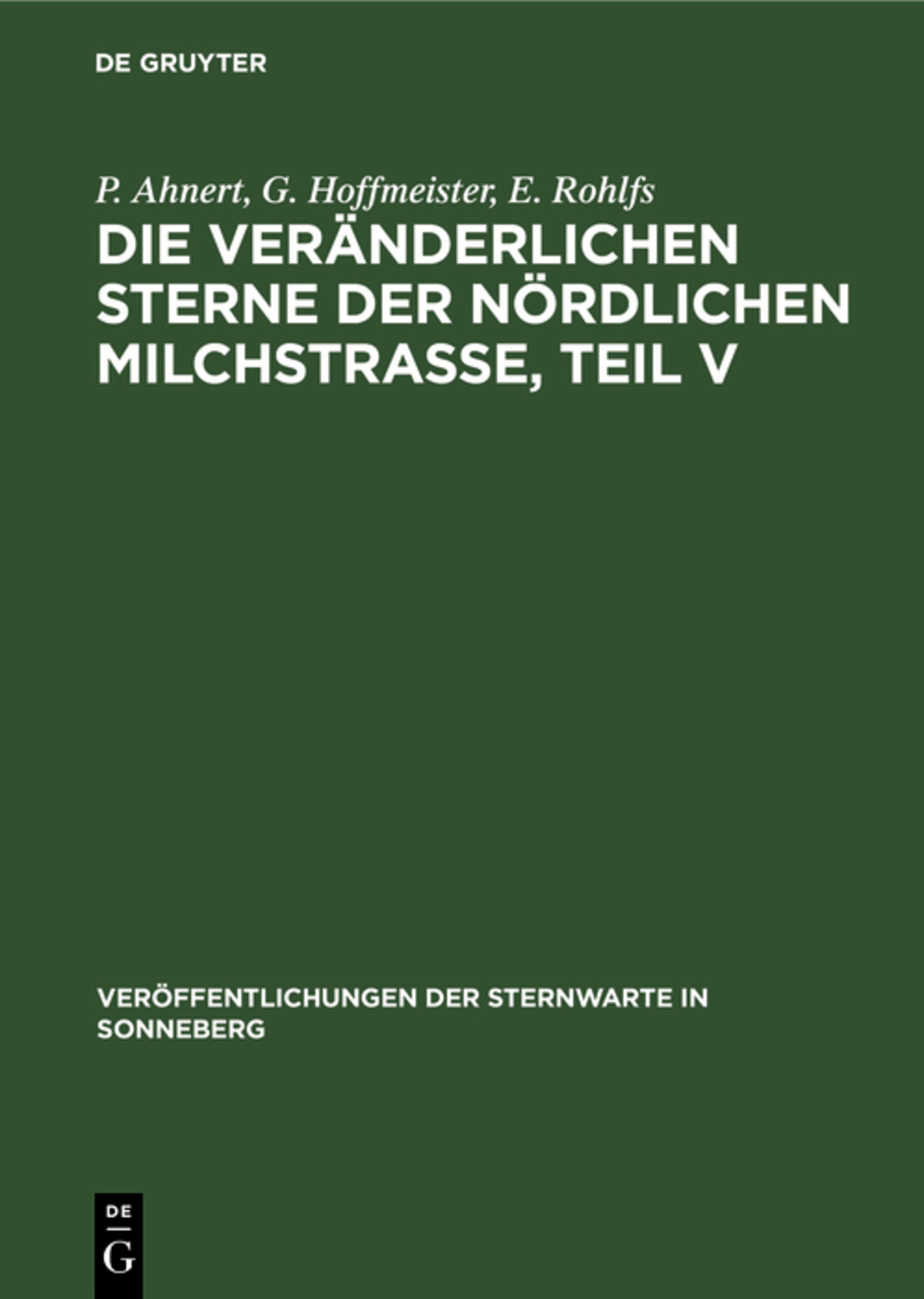 Die veränderlichen Sterne der nördlichen Milchstraße, Teil V