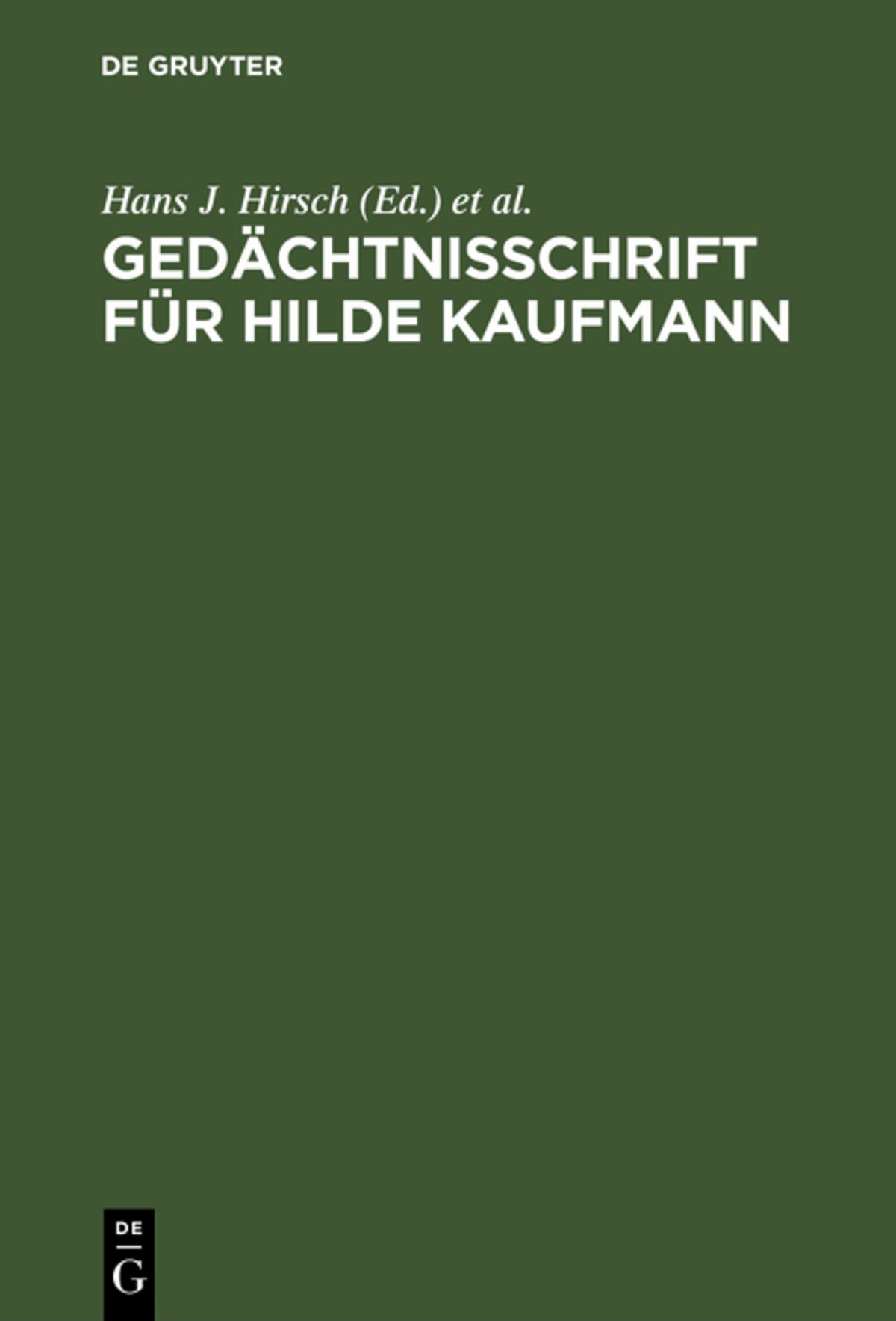 Cover image for Gedächtnisschrift für Hilde Kaufmann ISBN 9783110104639