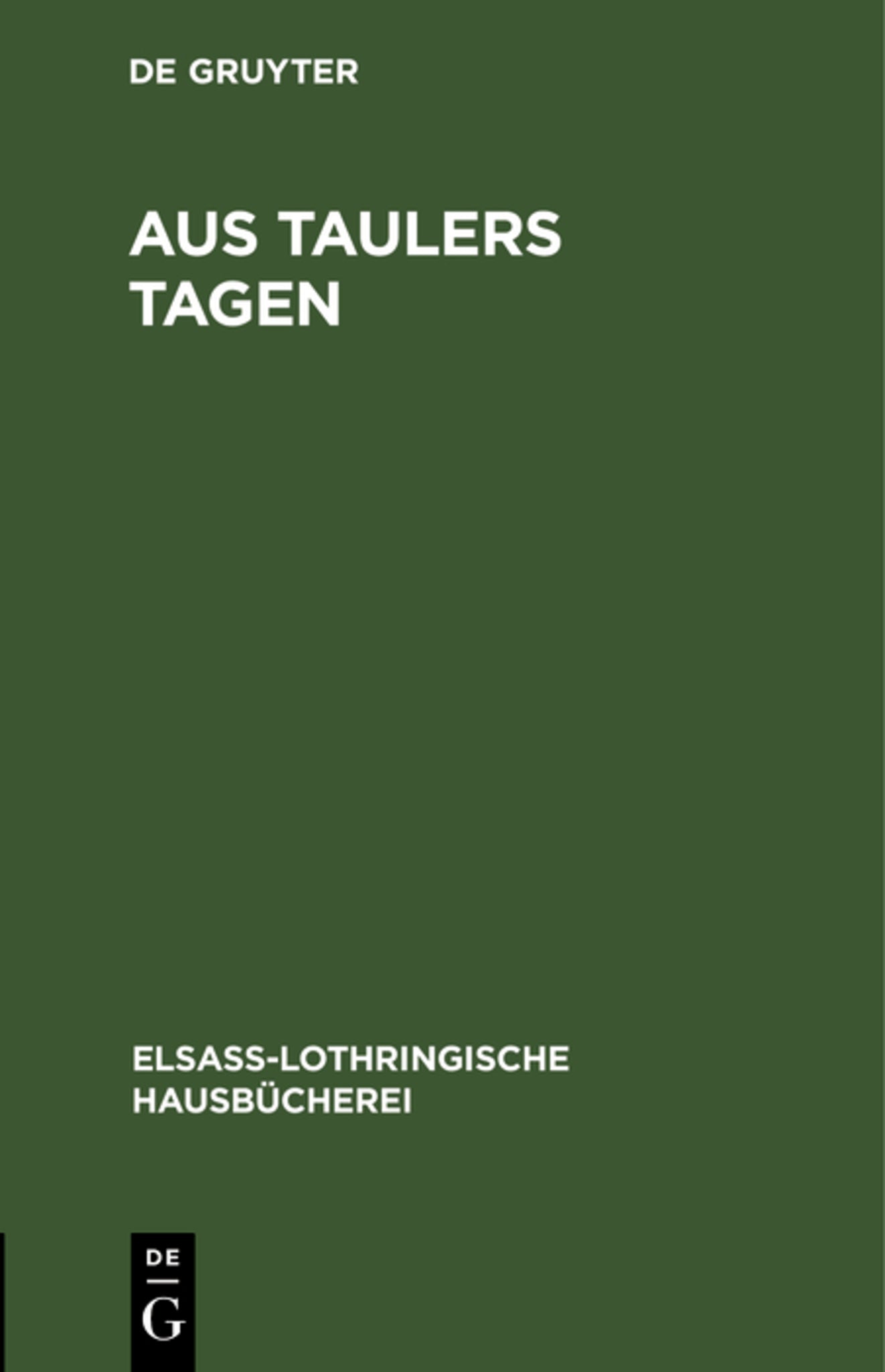 Cover image for Aus Taulers Tagen ISBN 9783111257280