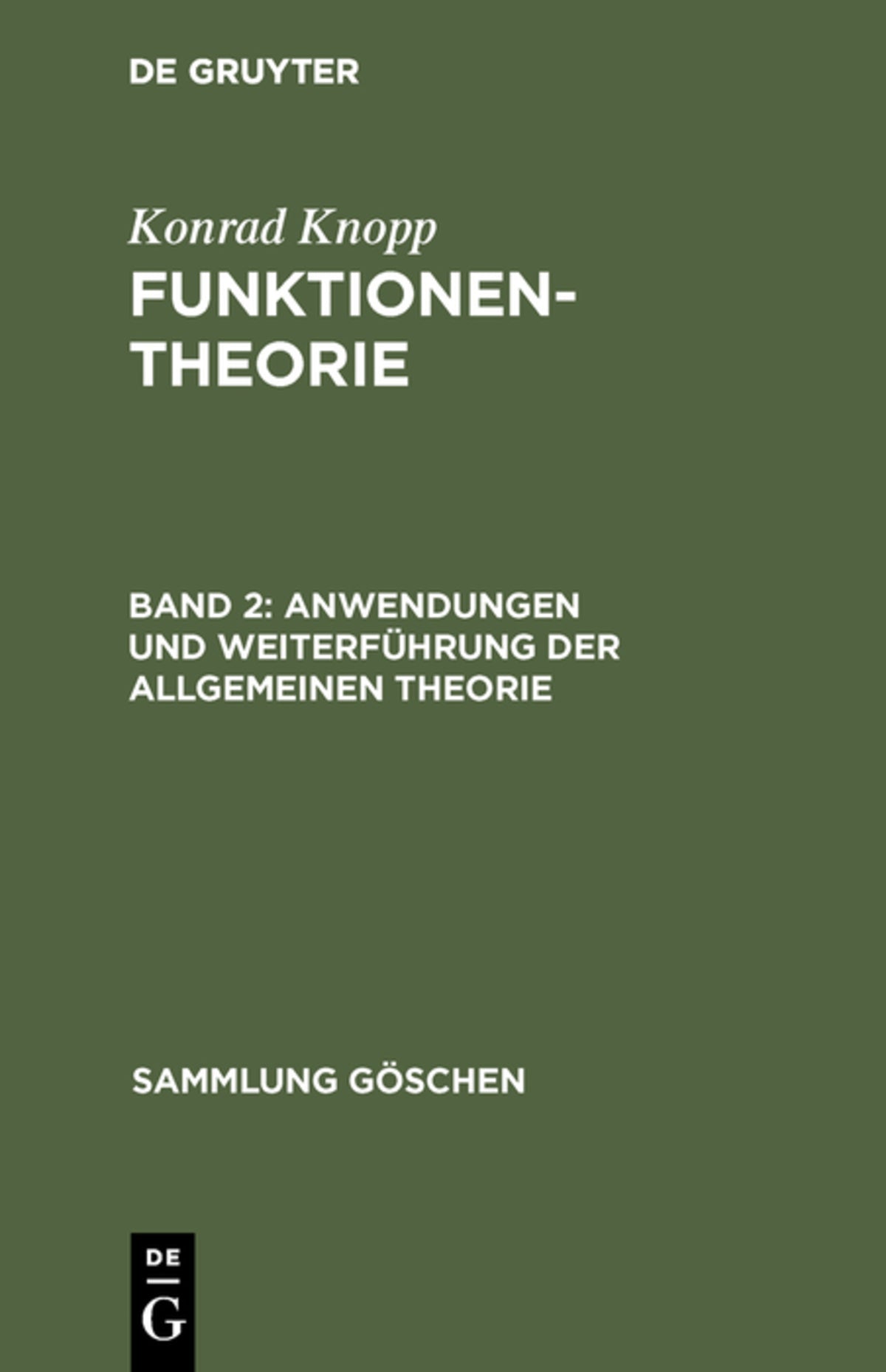 Cover image for Anwendungen und Weiterführung der allgemeinen Theorie ISBN 9783110085167