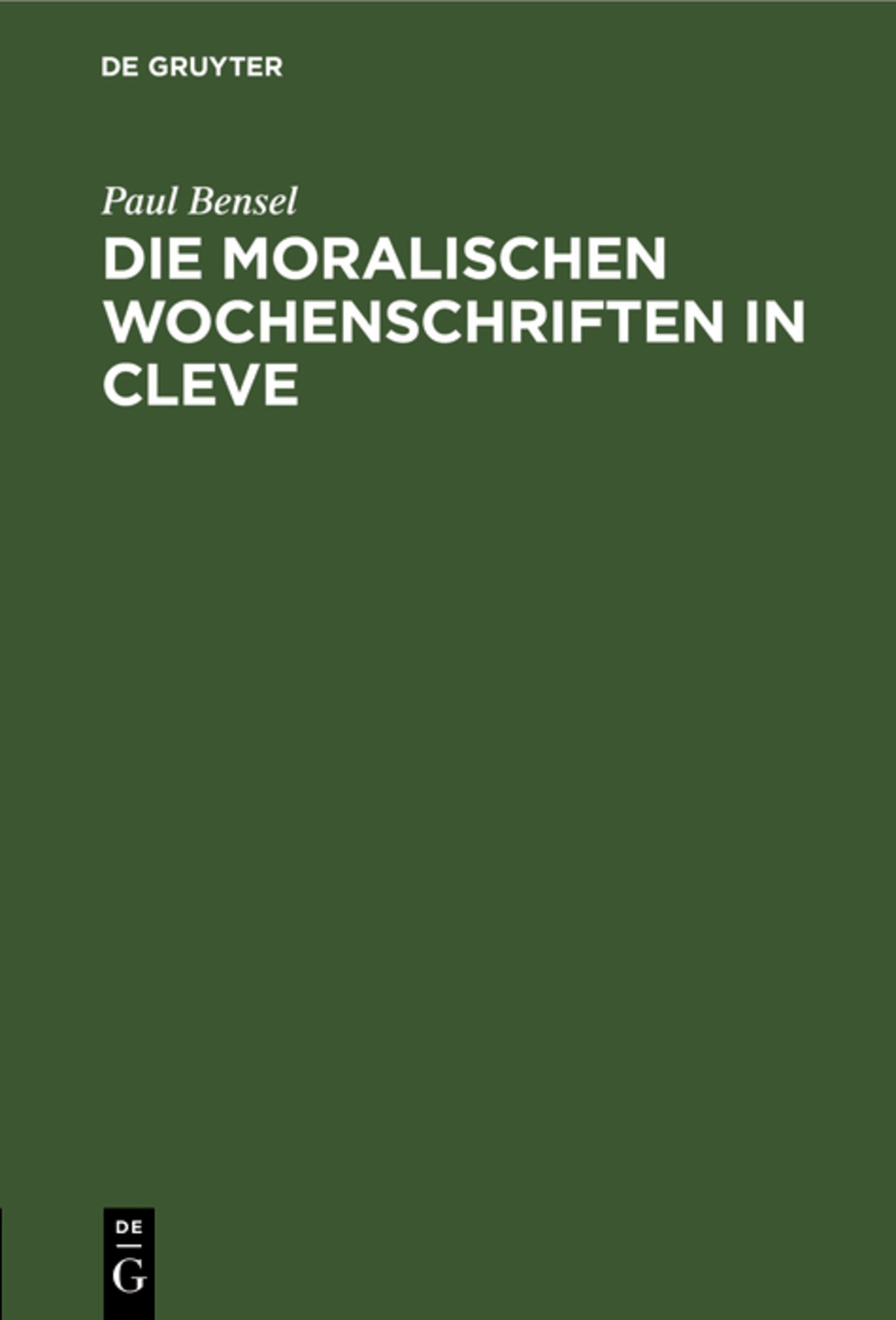 Die moralischen Wochenschriften in Cleve