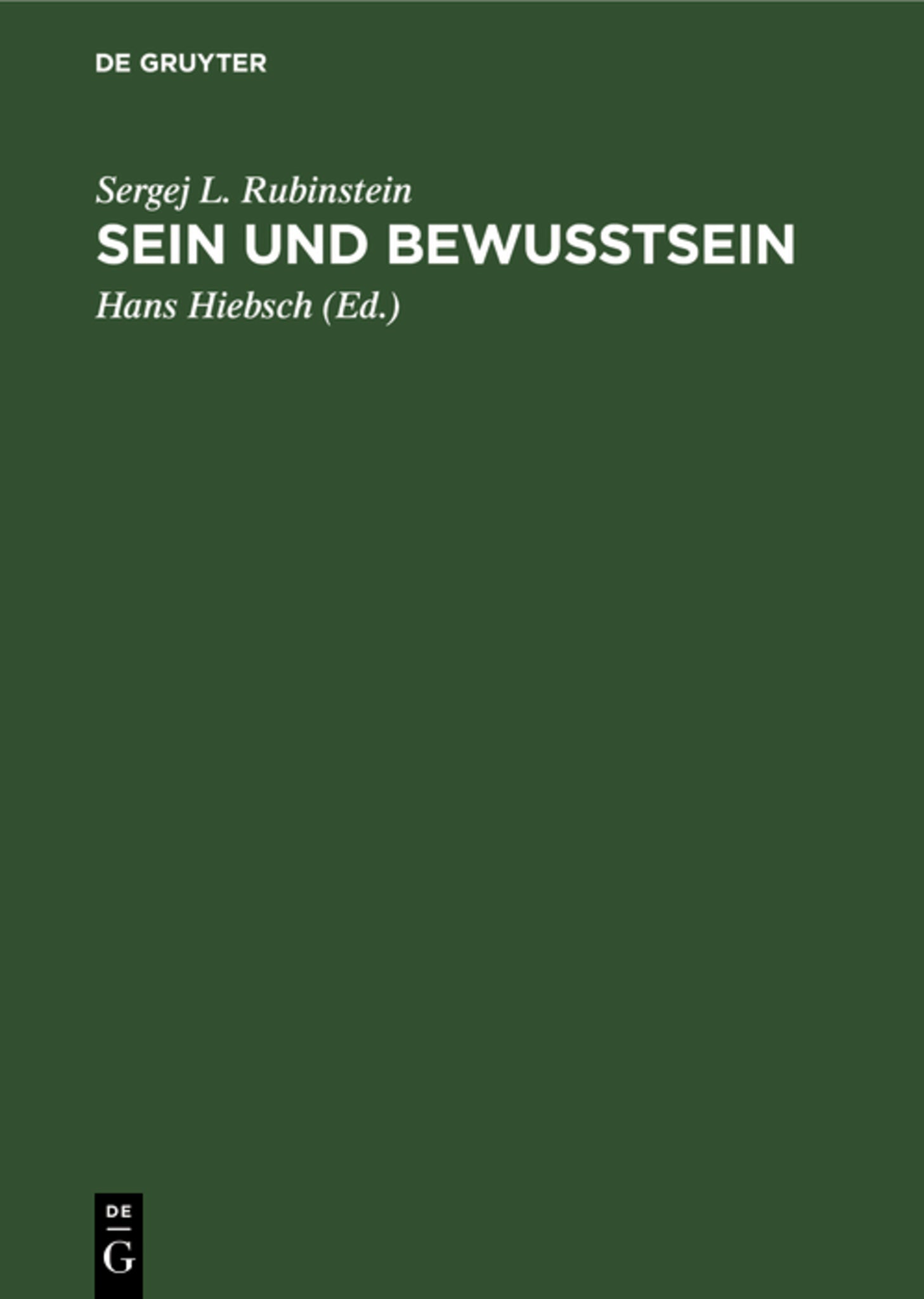 Cover image for Sein und Bewusstsein ISBN 9783112646953