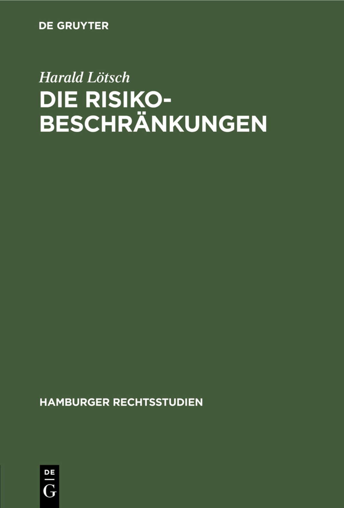 Cover image for Die Risikobeschränkungen ISBN 9783112454473