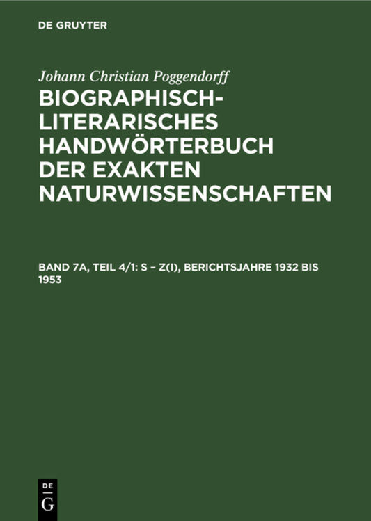 S – Z(I), Berichtsjahre 1932 bis 1953
