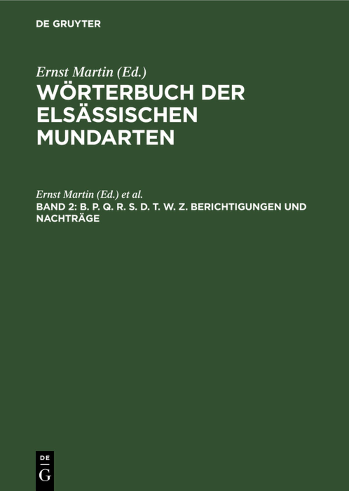 Cover image for B. P. Q. R. S. D. T. W. Z. Berichtigungen und Nachträge ISBN 9783111244860
