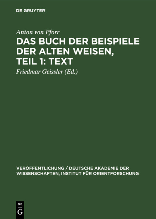 Das Buch der Beispiele der alten Weisen, Teil 1: Text