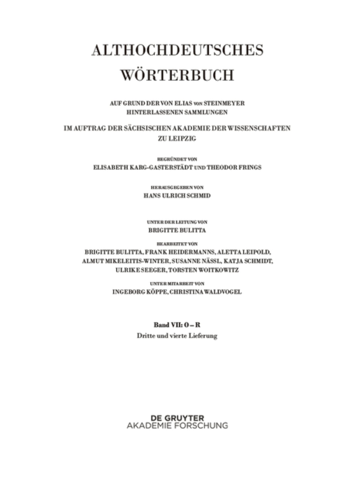Band VII: O – R. 3. und 4. Lieferung (ouga bis platamuos)