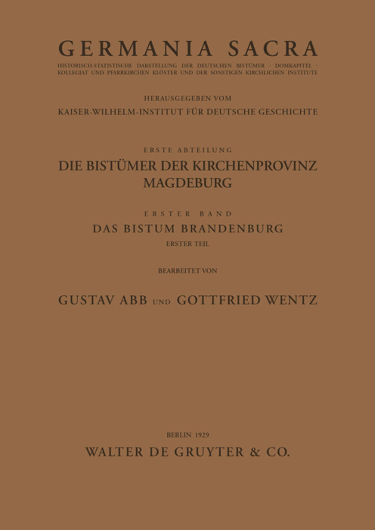 Cover image for Das Bistum Brandenburg. Teil 1 ISBN 9783110012842