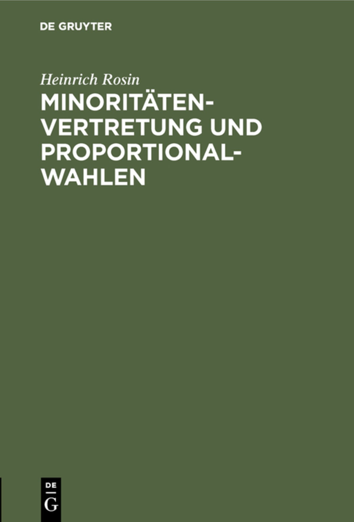 Cover image for Minoritätenvertretung und Proportionalwahlen ISBN 9783111224541