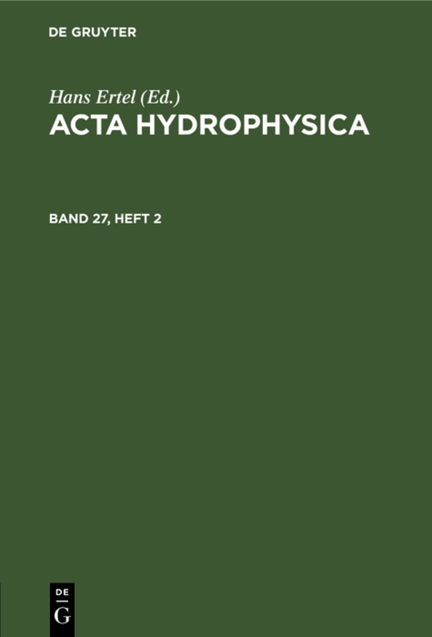 Cover image for Acta Hydrophysica. Band 27, Heft 2 ISBN 9783112592830